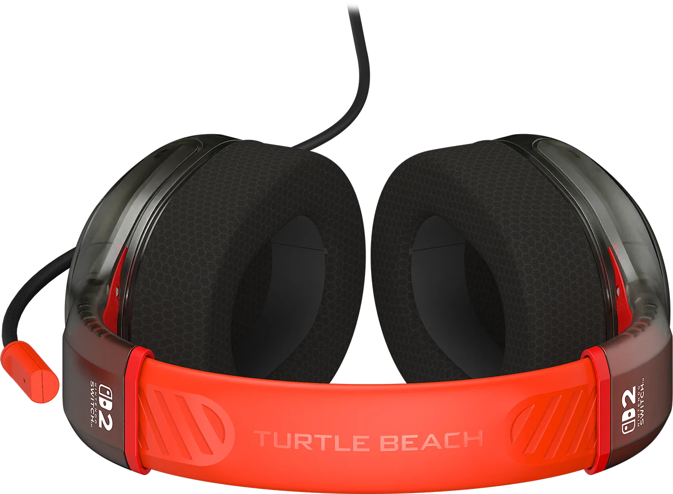 Orange und schwarze Turtle Beach Kopfhörer mit Mikrofon für Nintendo Switch.