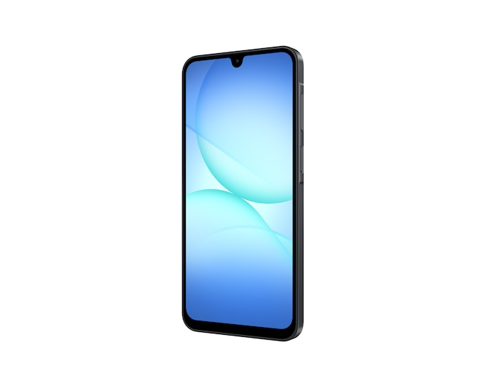Schwarzes Smartphone mit blauem, blassem Hintergrundbild und zwei hellgrünen Kreisen.