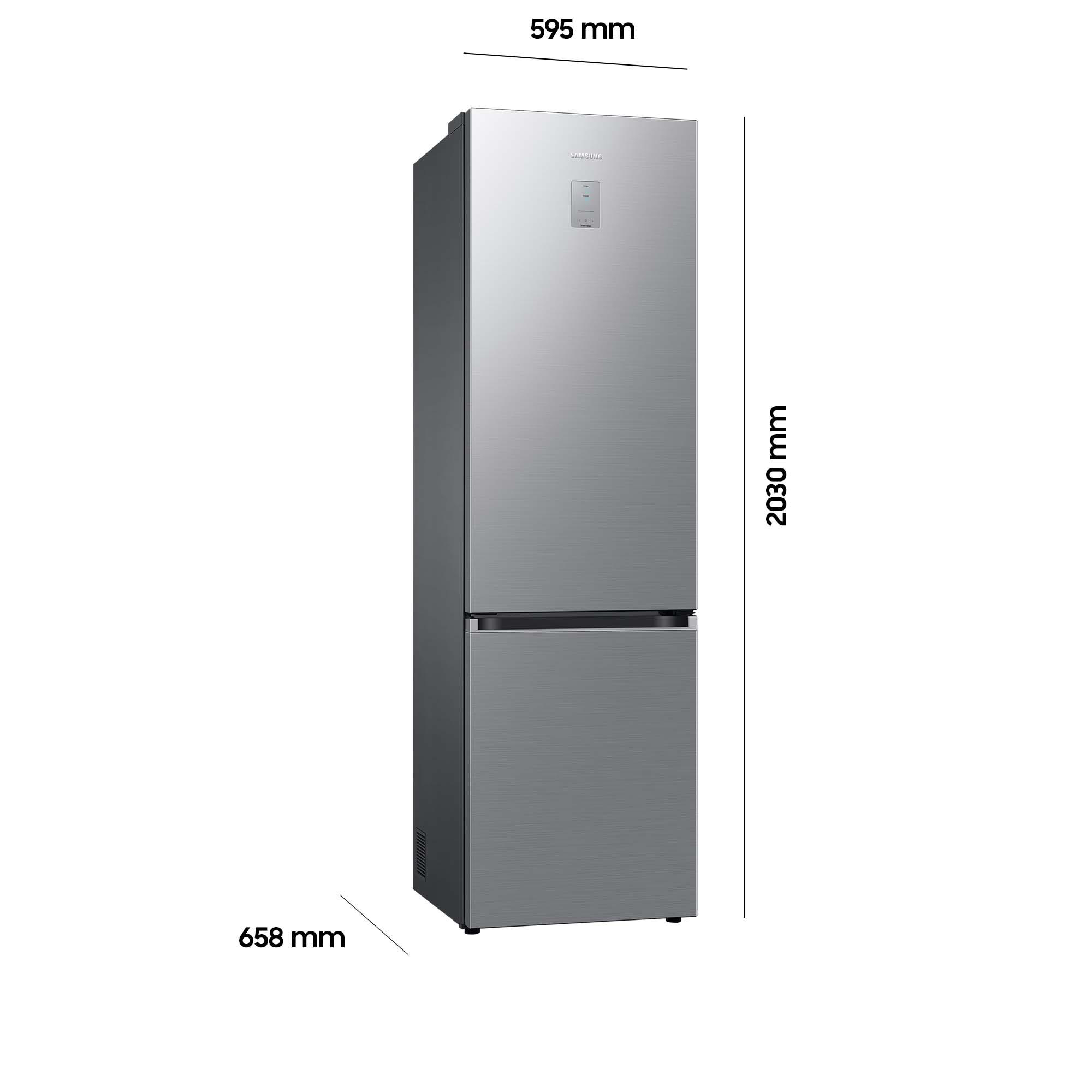 Ein silberner Samsung-Kühlschrank mit zwei Türen, 2030 mm hoch.
