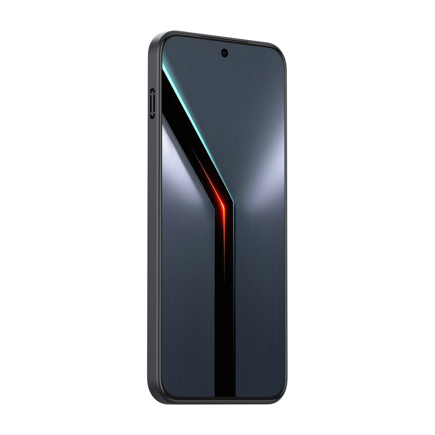 Uno smartphone scuro con un effetto luminoso a forma di Y.