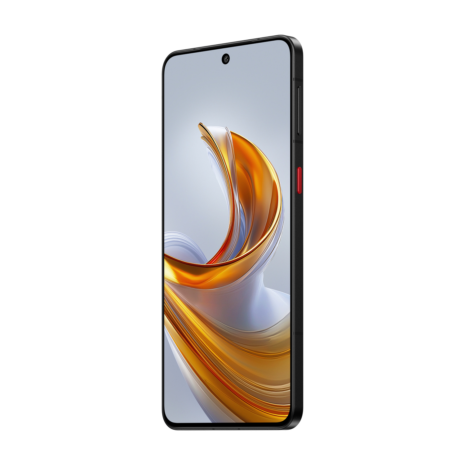 Uno smartphone nero con sfondo colorato, mostrato su sfondo bianco.