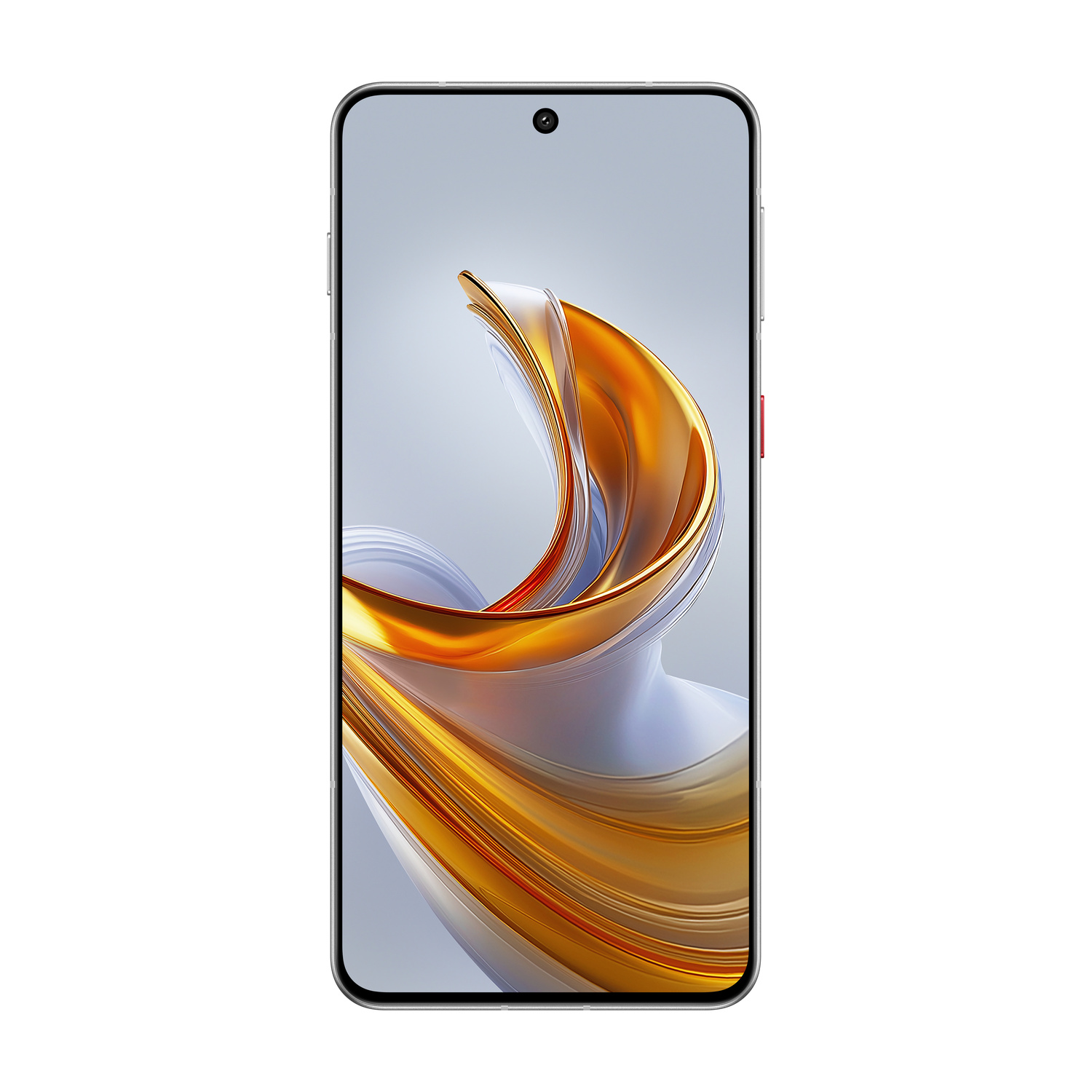 Uno smartphone elegante con uno sfondo astratto dorato e bianco.