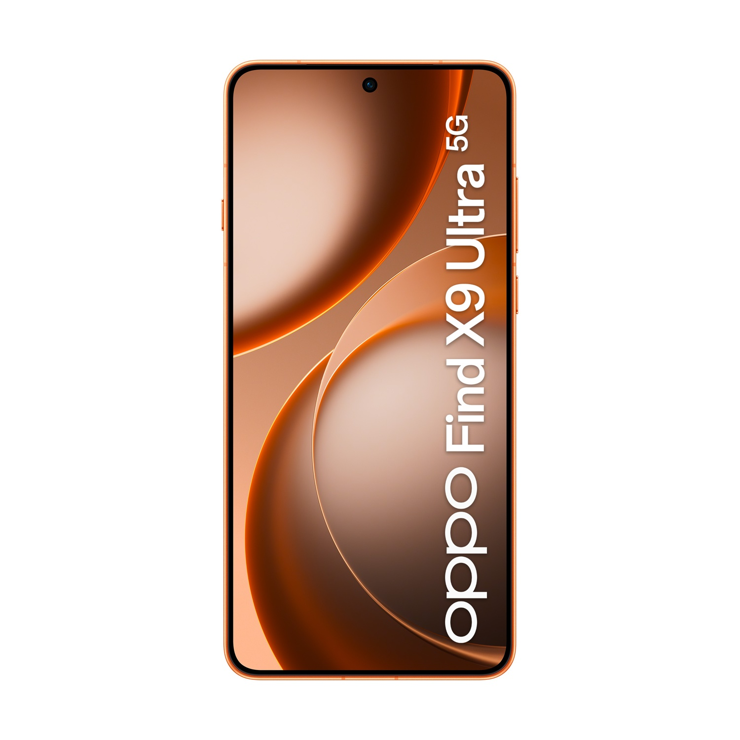 Smartphone arancione Oppo Find X9 Ultra 5G con sfondo astratto minimalista.