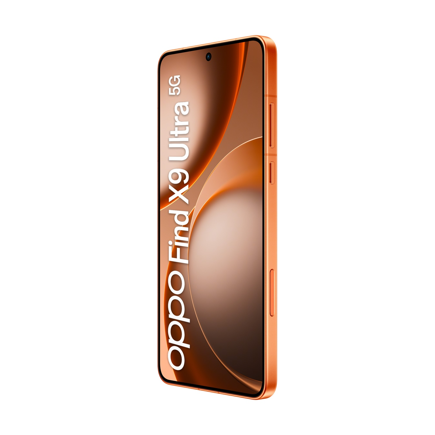 Smartphone arancione OPPO Find X9 Ultra 5G, isolato su sfondo bianco.