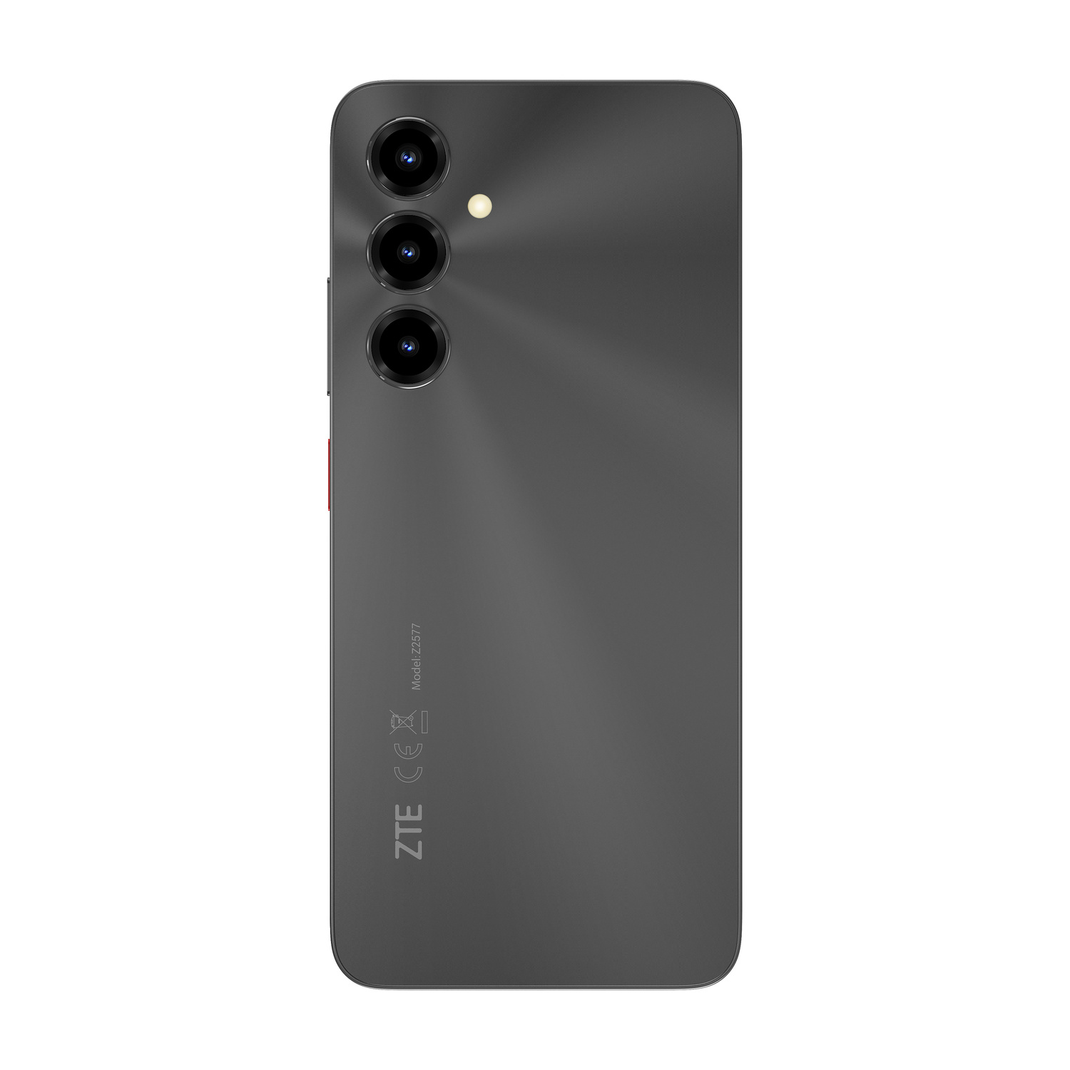 Retro di uno smartphone ZTE scuro con tre obiettivi e flash.