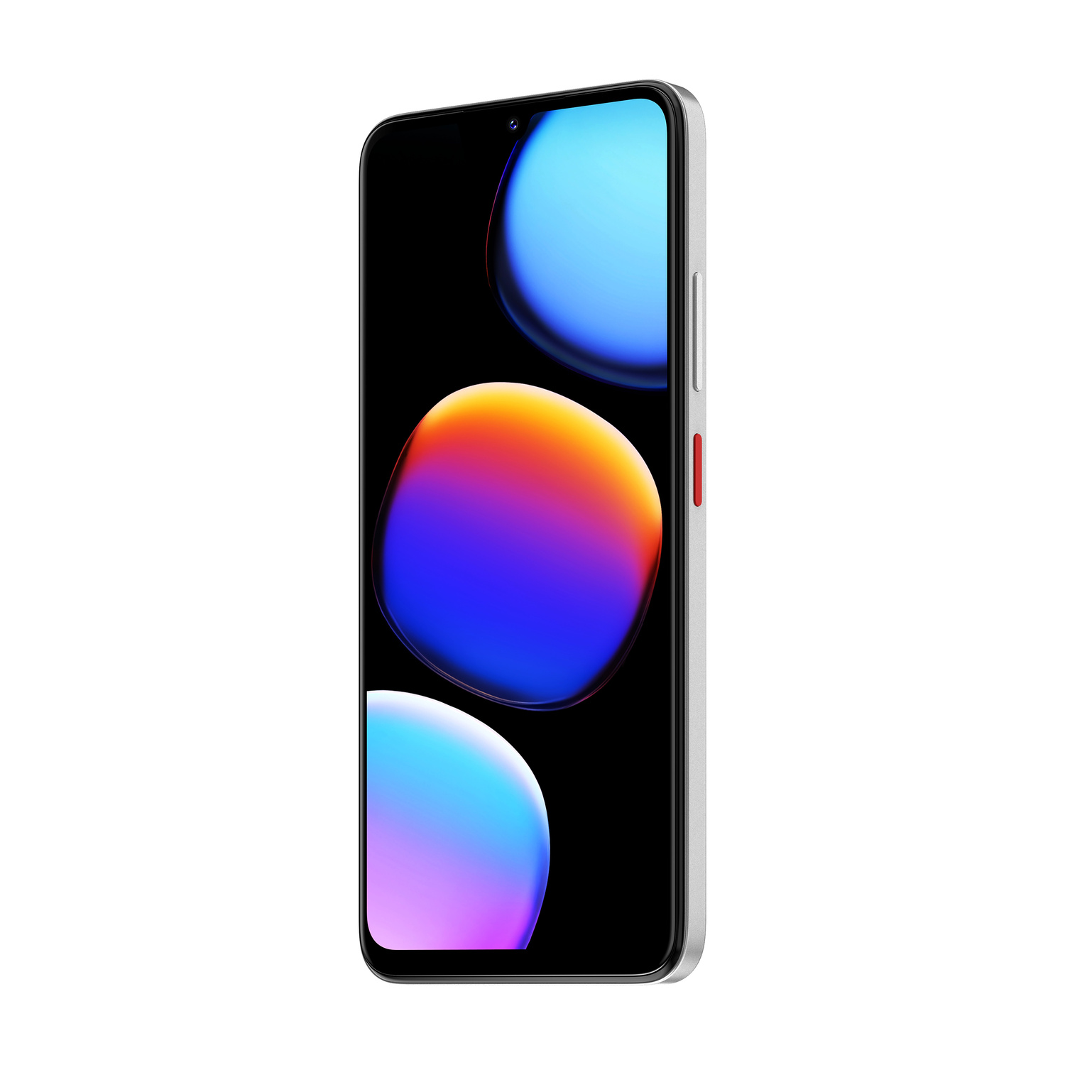 Uno smartphone argentato con schermo scuro che mostra cerchi colorati.