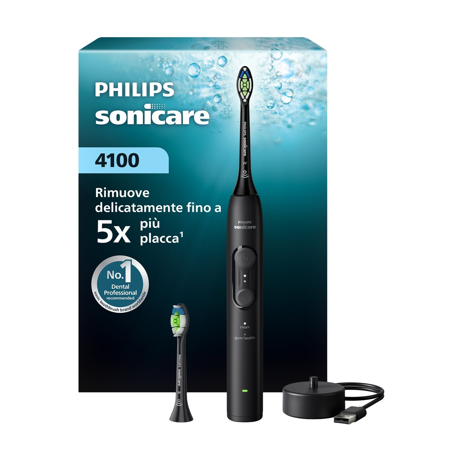 Spazzolino elettrico Philips Sonicare 4100 nero con caricatore.
