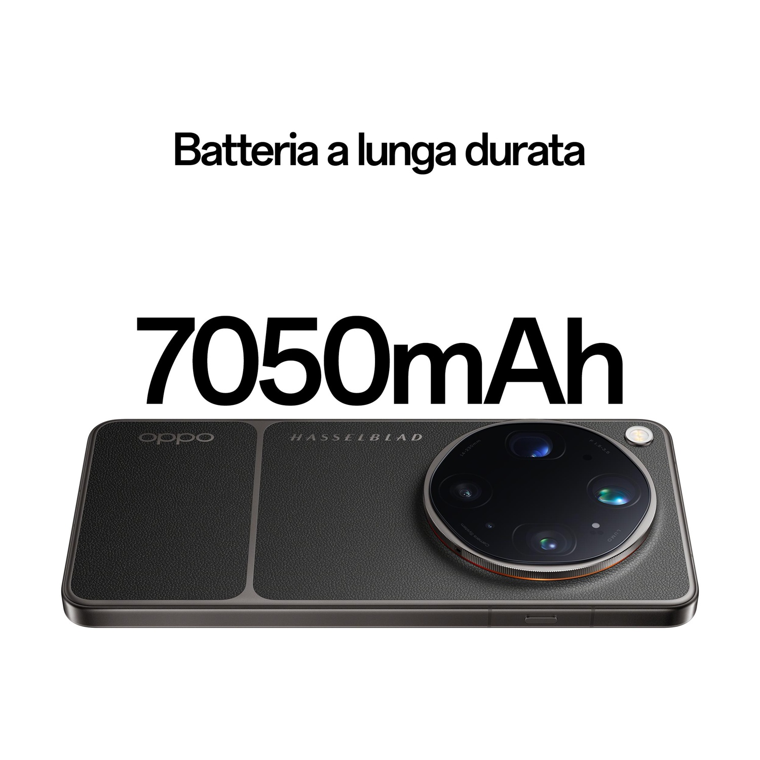 Smartphone nero con batteria da 7050 mAh, retro con fotocamera Hasselblad.
