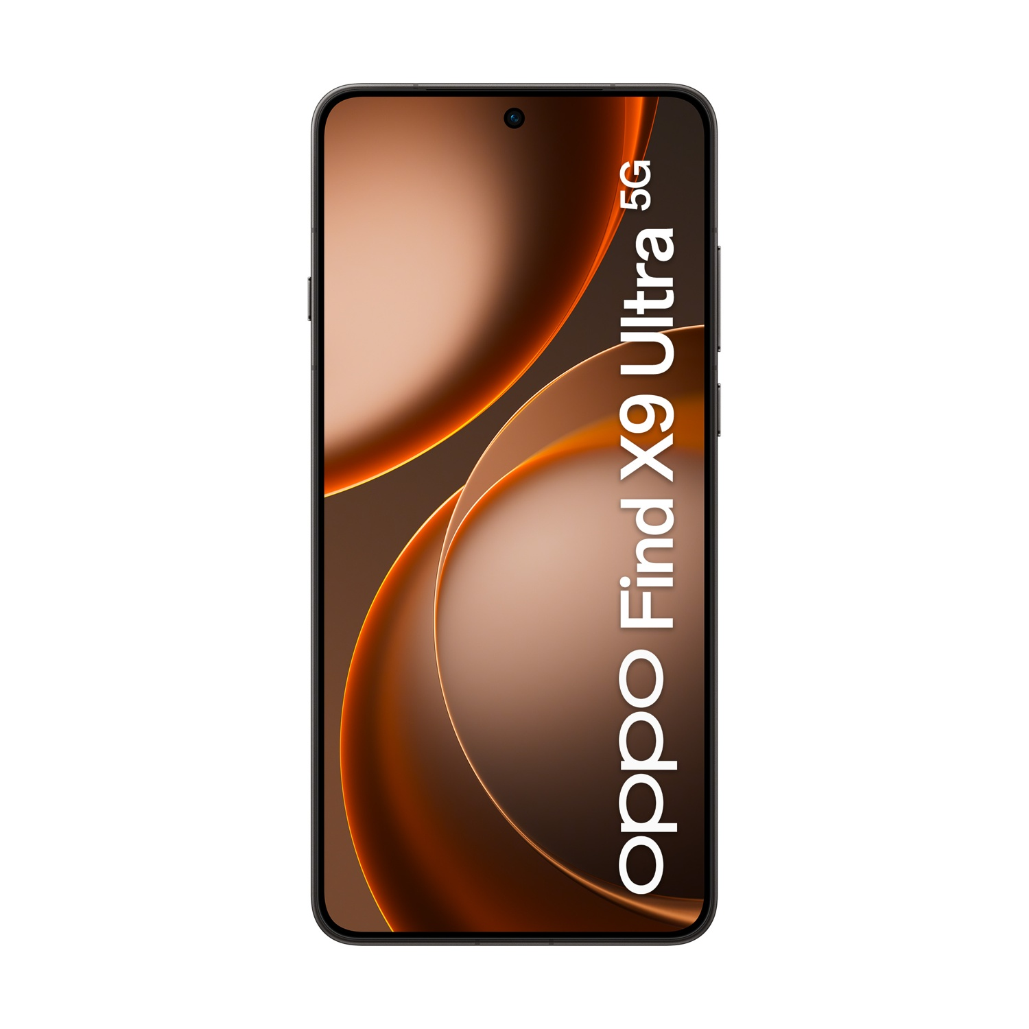 Smartphone Oppo Find X9 Ultra 5G con cornice nera elegante e sfondo astratto marrone.