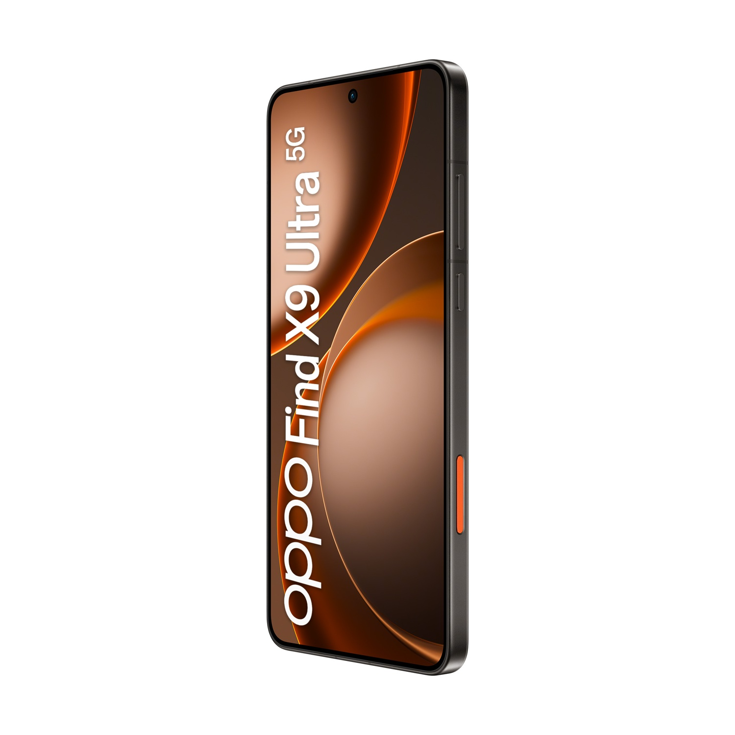 Smartphone nero con accento arancione e testo 'Oppo Find X9 Ultra 5G'.