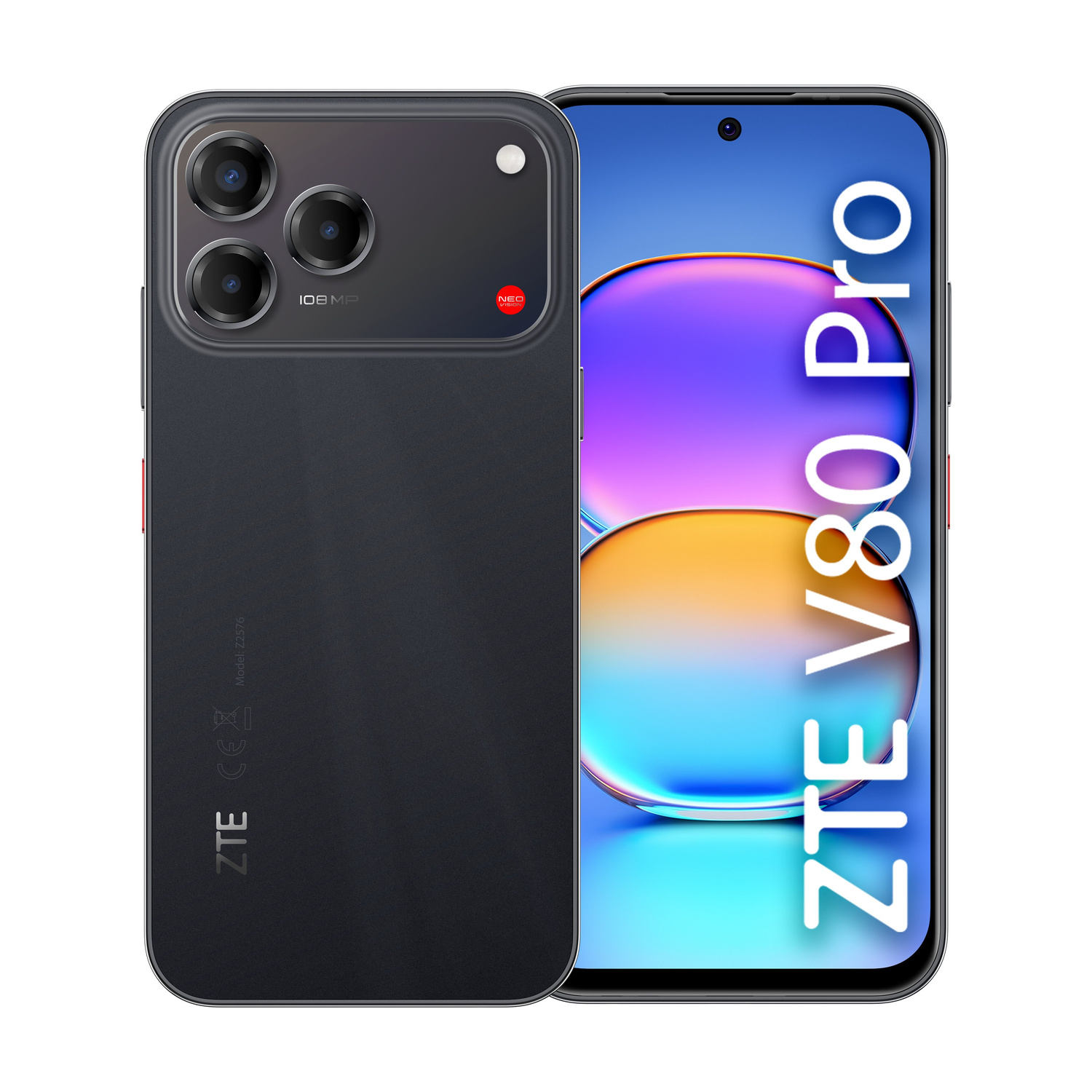 Uno smartphone scuro con tre fotocamere e il logo ZTE.