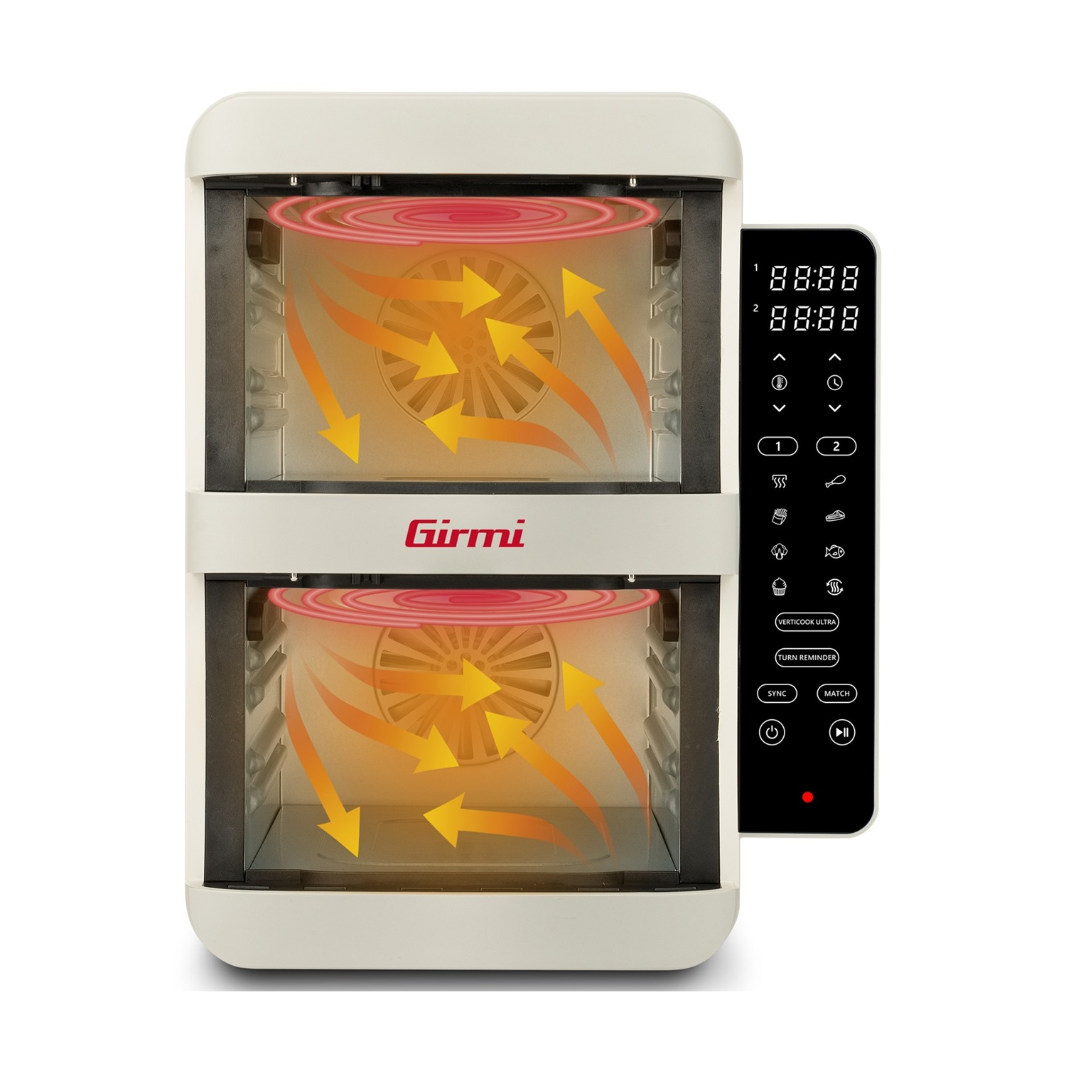 Un forno bianco Girmi a due livelli con pannello di controllo digitale accanto.