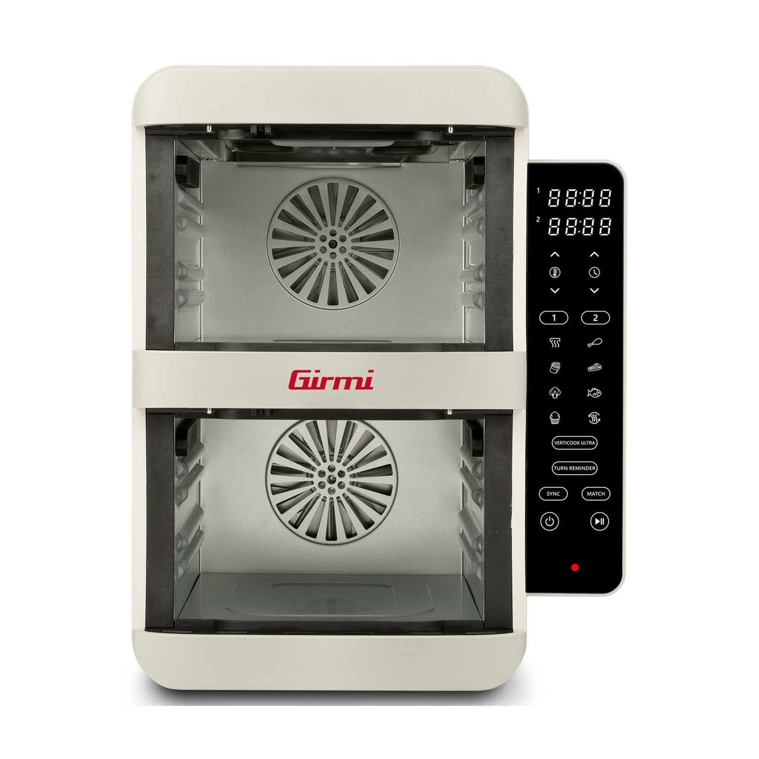 Un doppio forno Girmi color crema con controlli digitali e ventole.