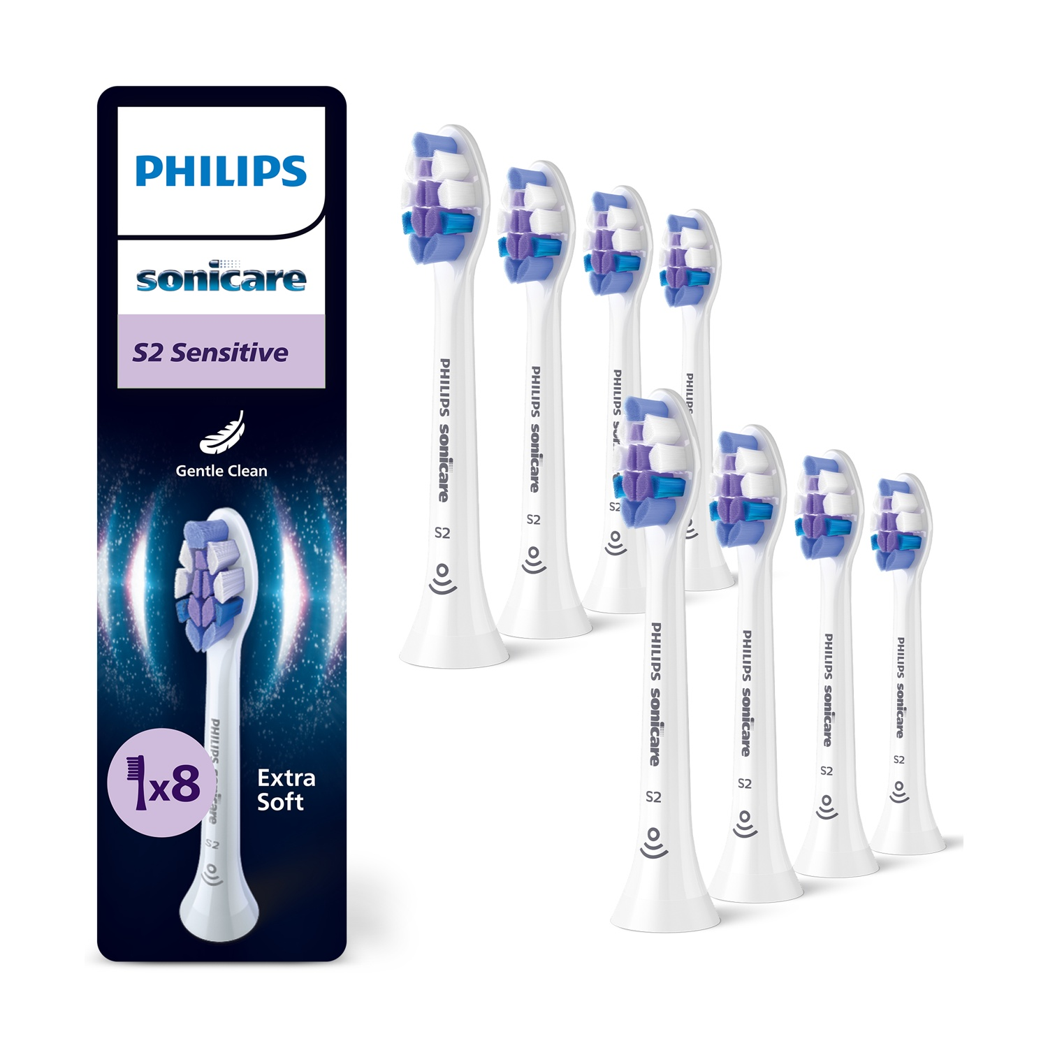 Confezione da 8 testine Philips Sonicare S2 Sensitive, extra morbide.
