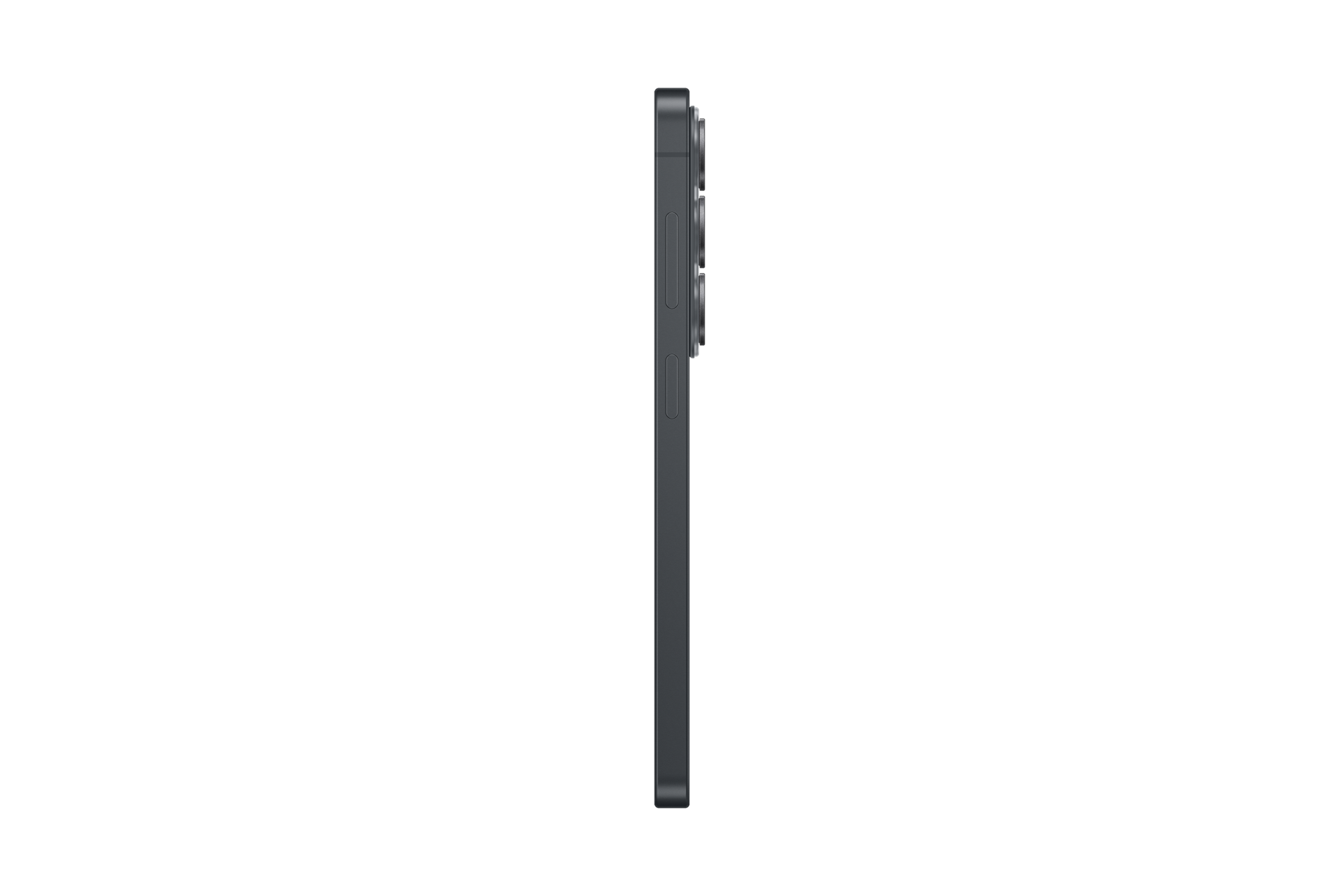 Ciemnoszary smartfon z profilu z trzema aparatami z tyłu.