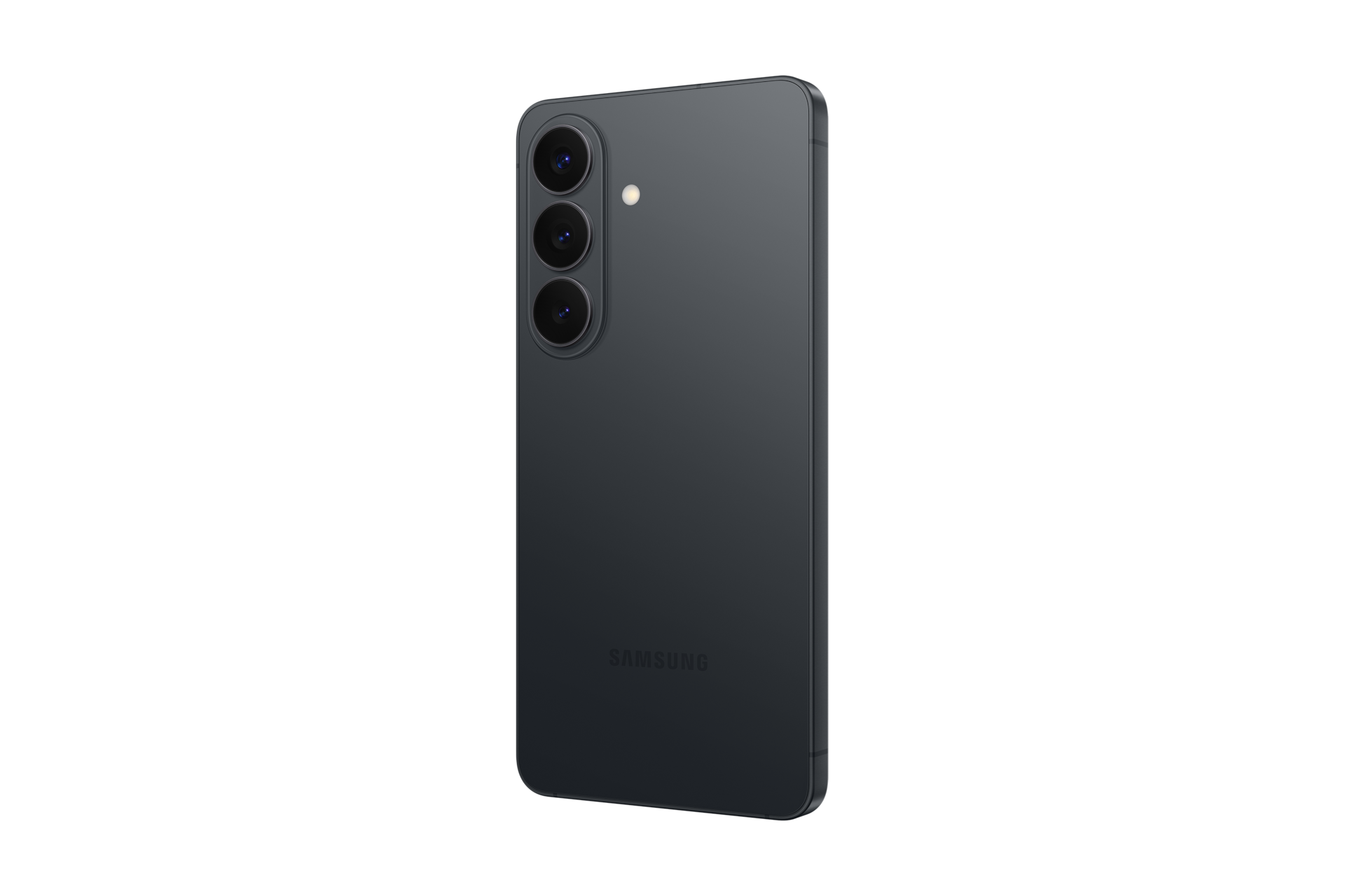 Ciemnoszary smartfon Samsung z trzema tylnymi aparatami i lampą błyskową.
