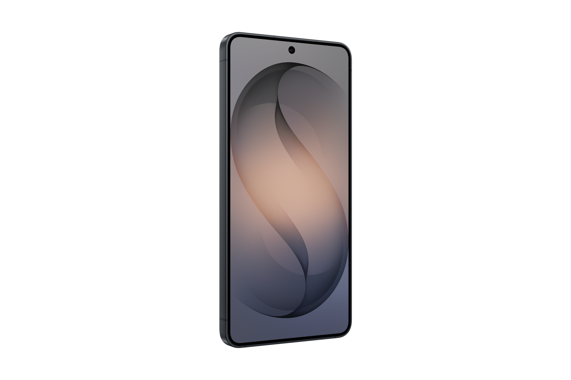 Ciemny smartfon z abstrakcyjną, kolorową tapetą na ekranie.