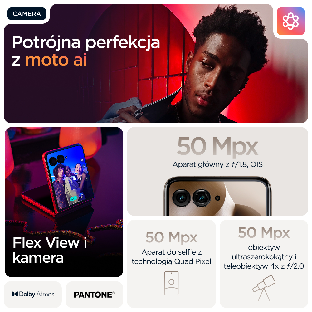 Telefon Motorola z aparatami 50MP, Flex View i Dolby Atmos.
