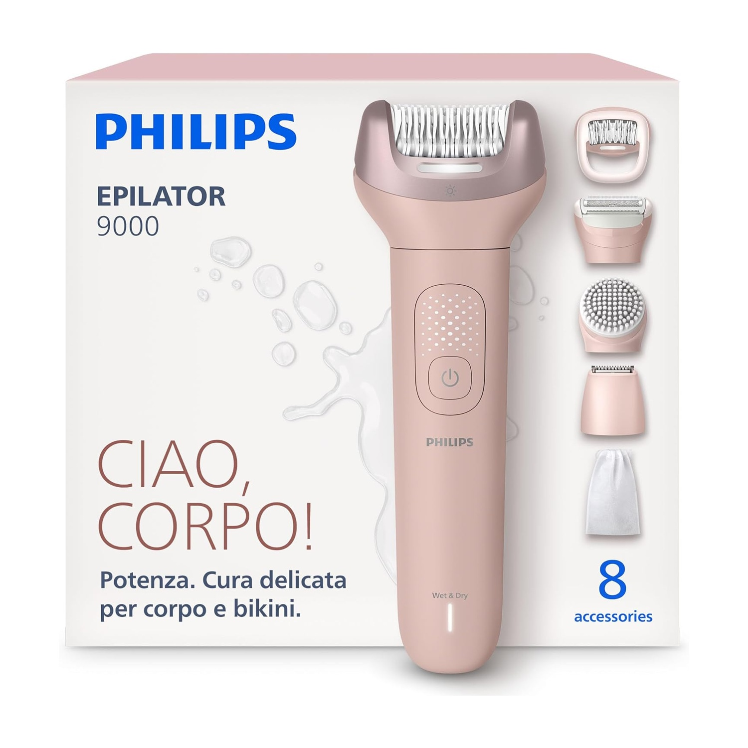 Epilatore Philips 9000 con 8 accessori, rosa.