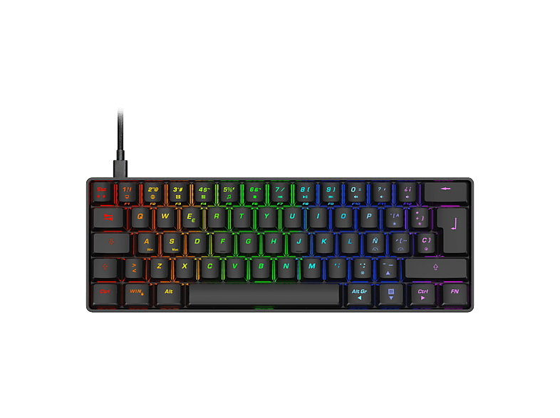 Teclado gaming - ISY IGK-5100-WT-ES, Mini RGB, Mecánico, Cable, Teclas iluminadas, Negro