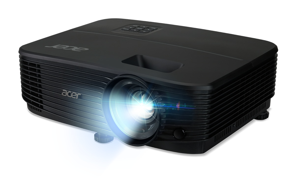 Fekete Acer projektor megvilágított lencsével és kezelőgombokkal.