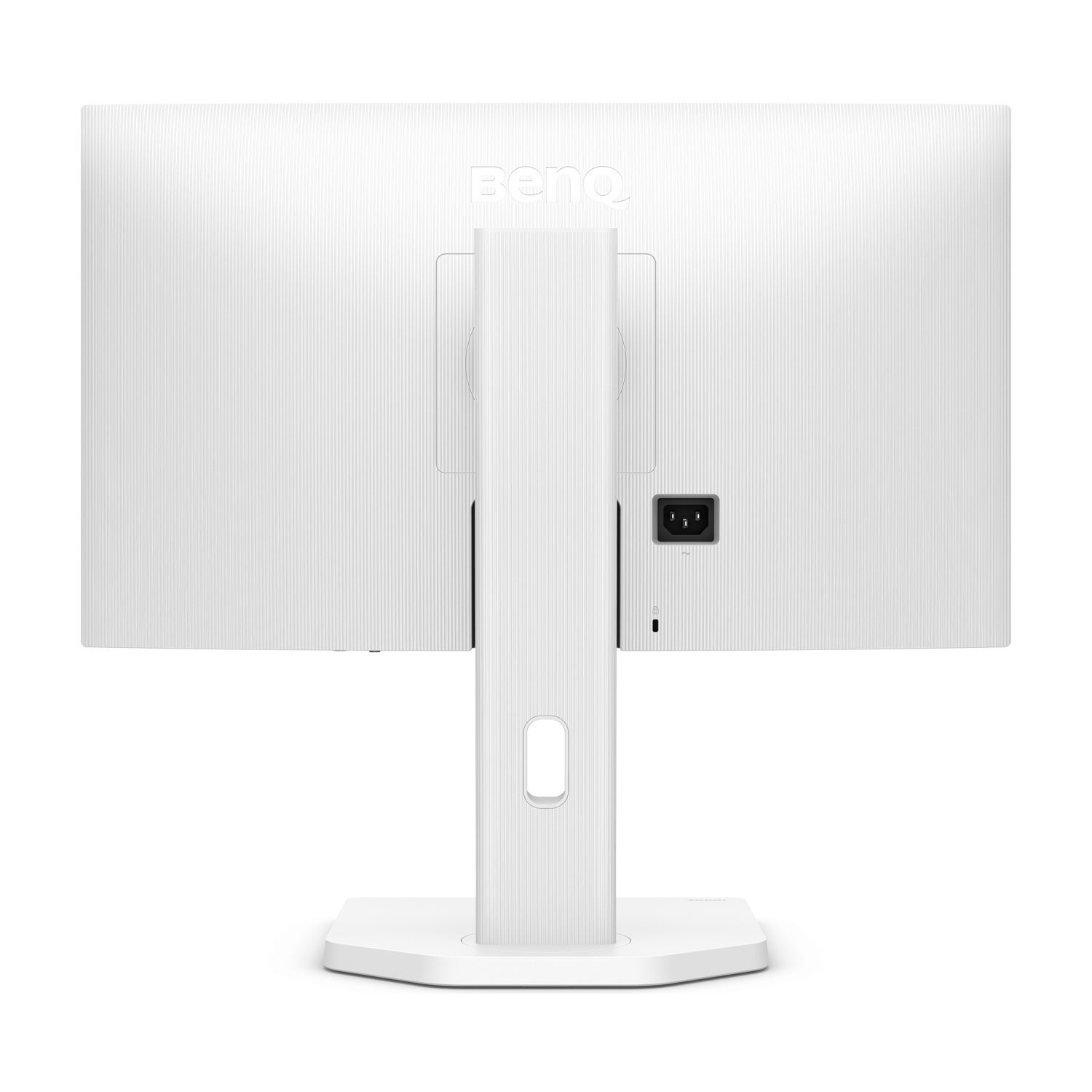 Vista posteriore di un monitor BenQ bianco con supporto e porte.