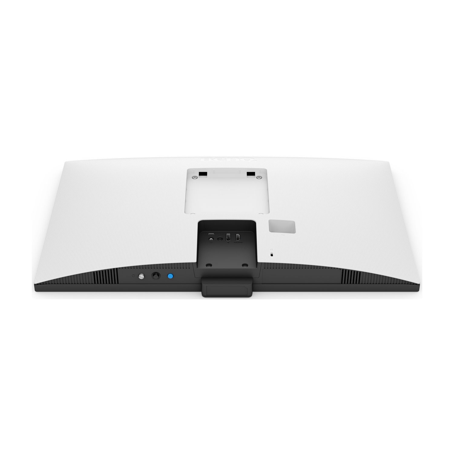 Vista posteriore di un monitor bianco con porte e attacco supporto.
