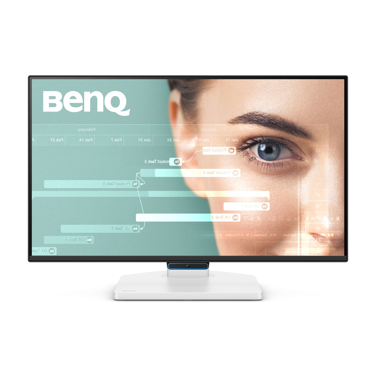Un monitor BenQ mostra un occhio e una grafica con il logo BenQ.