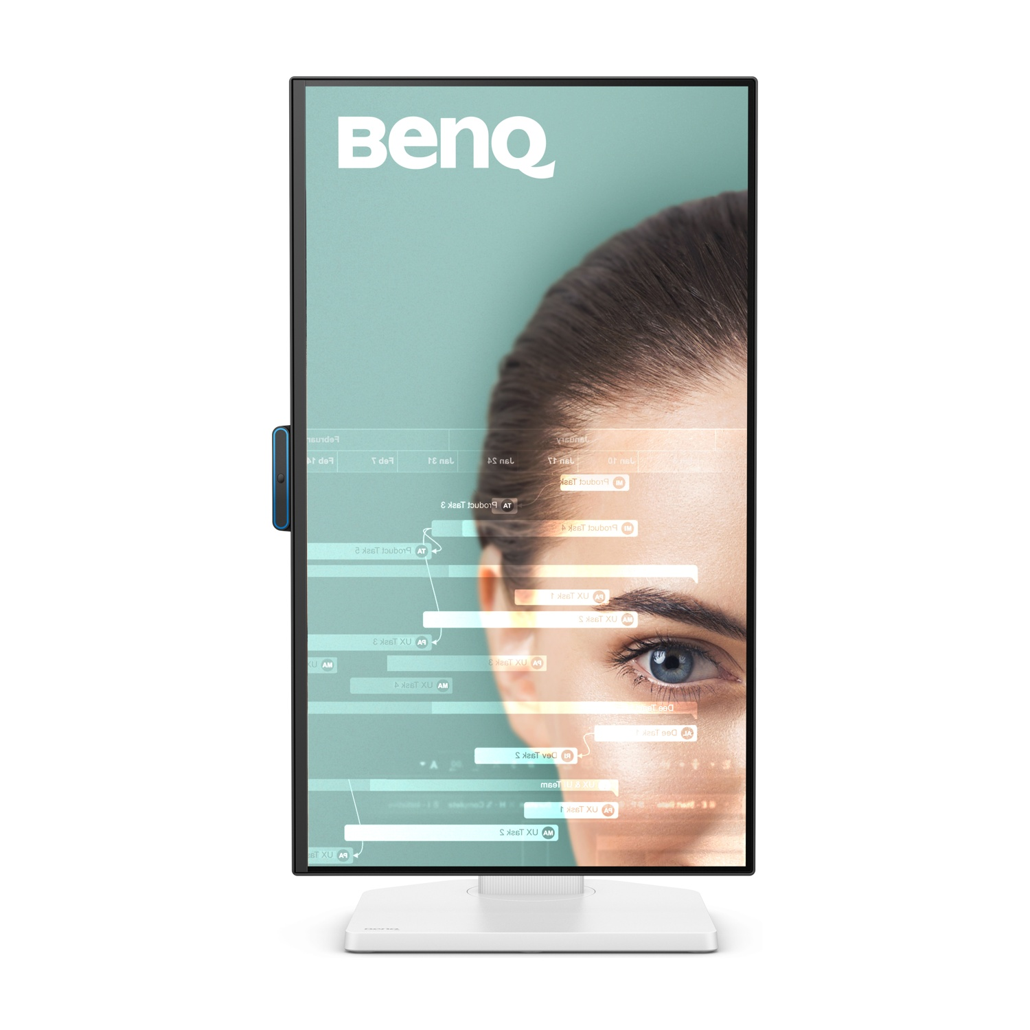 Il monitor BenQ mostra l'occhio di una donna ed elementi dell'interfaccia digitale.