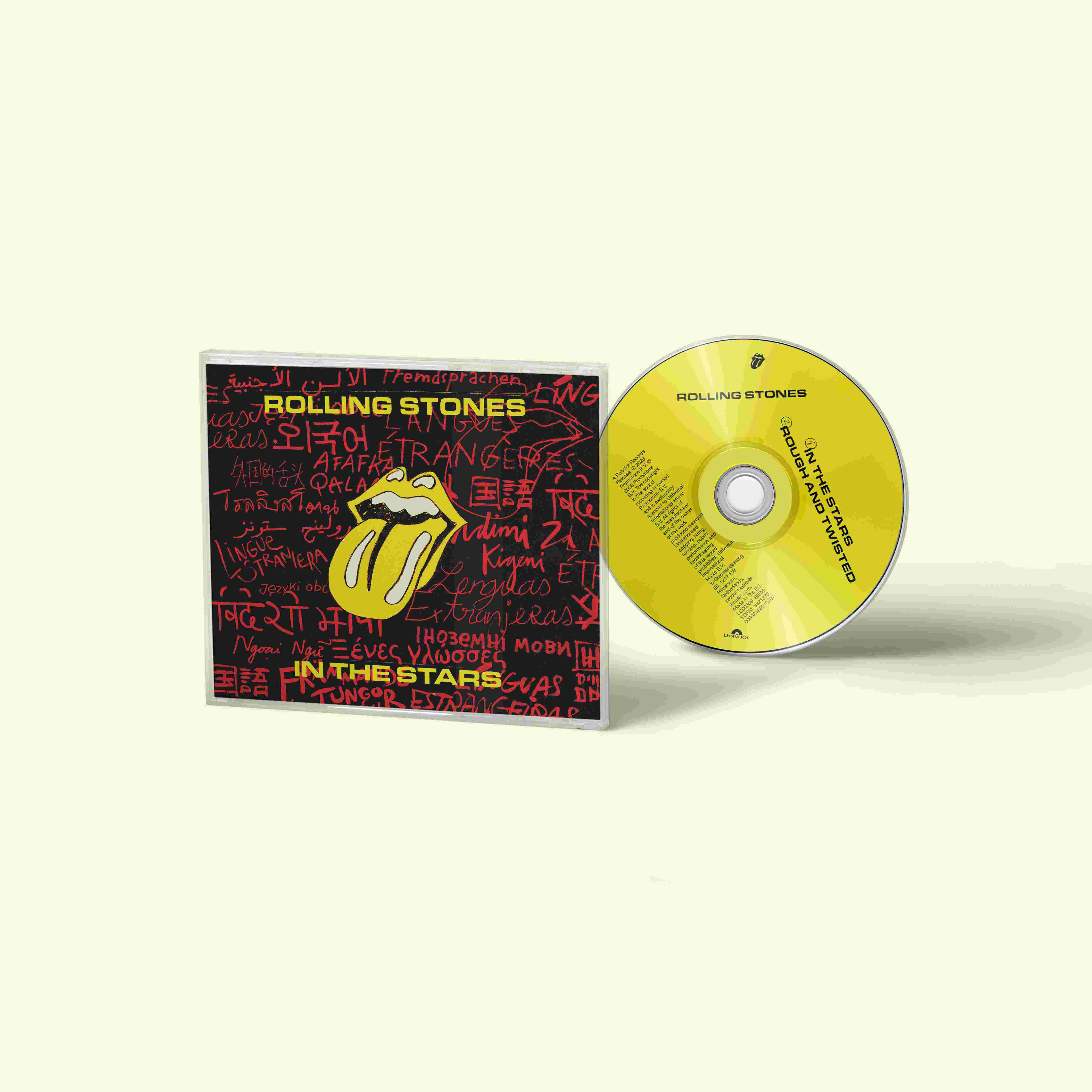 CD-Hülle und CD von Rolling Stones mit "In the Stars" und "Rough and Twisted".