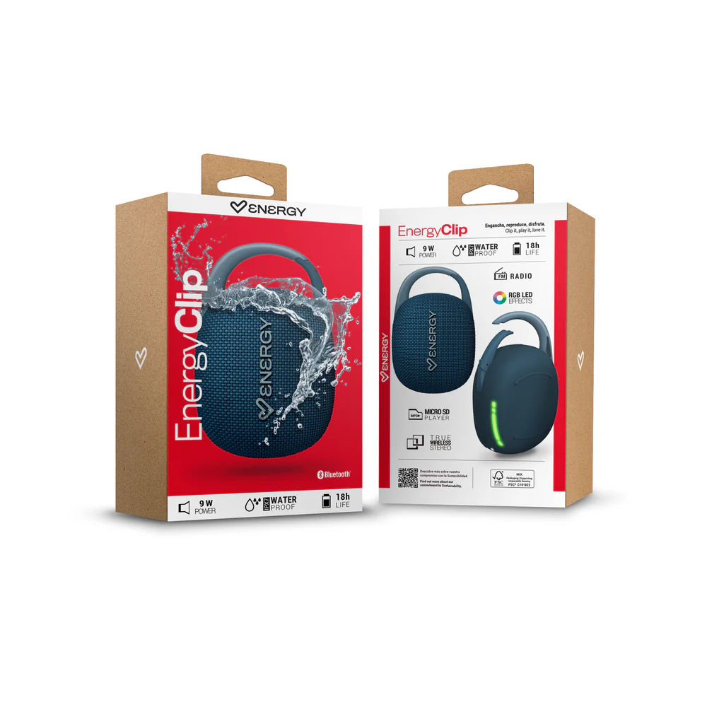 Kék hordozható Bluetooth hangszóró dobozban, vízálló, fogantyúval és LED-lámpákkal.