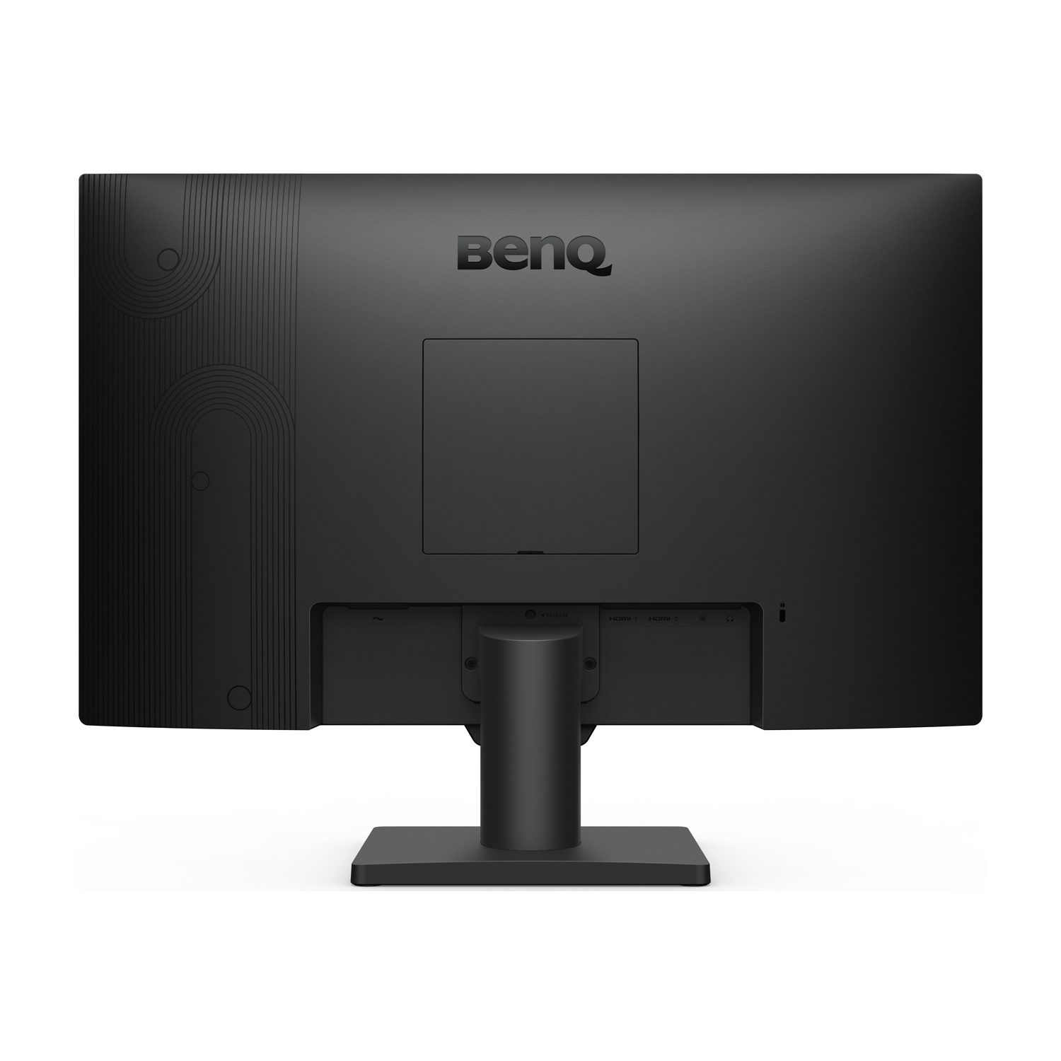 Retro di un monitor BenQ nero con porte e supporto.