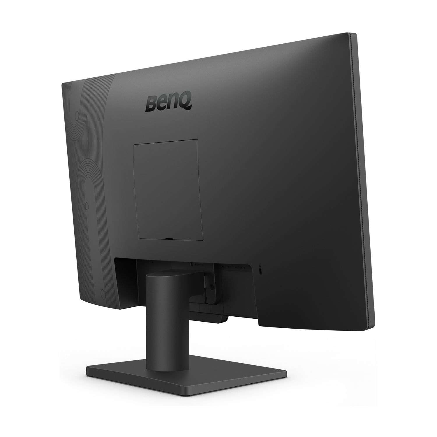 Vista posteriore di un monitor BenQ nero con supporto e porte.