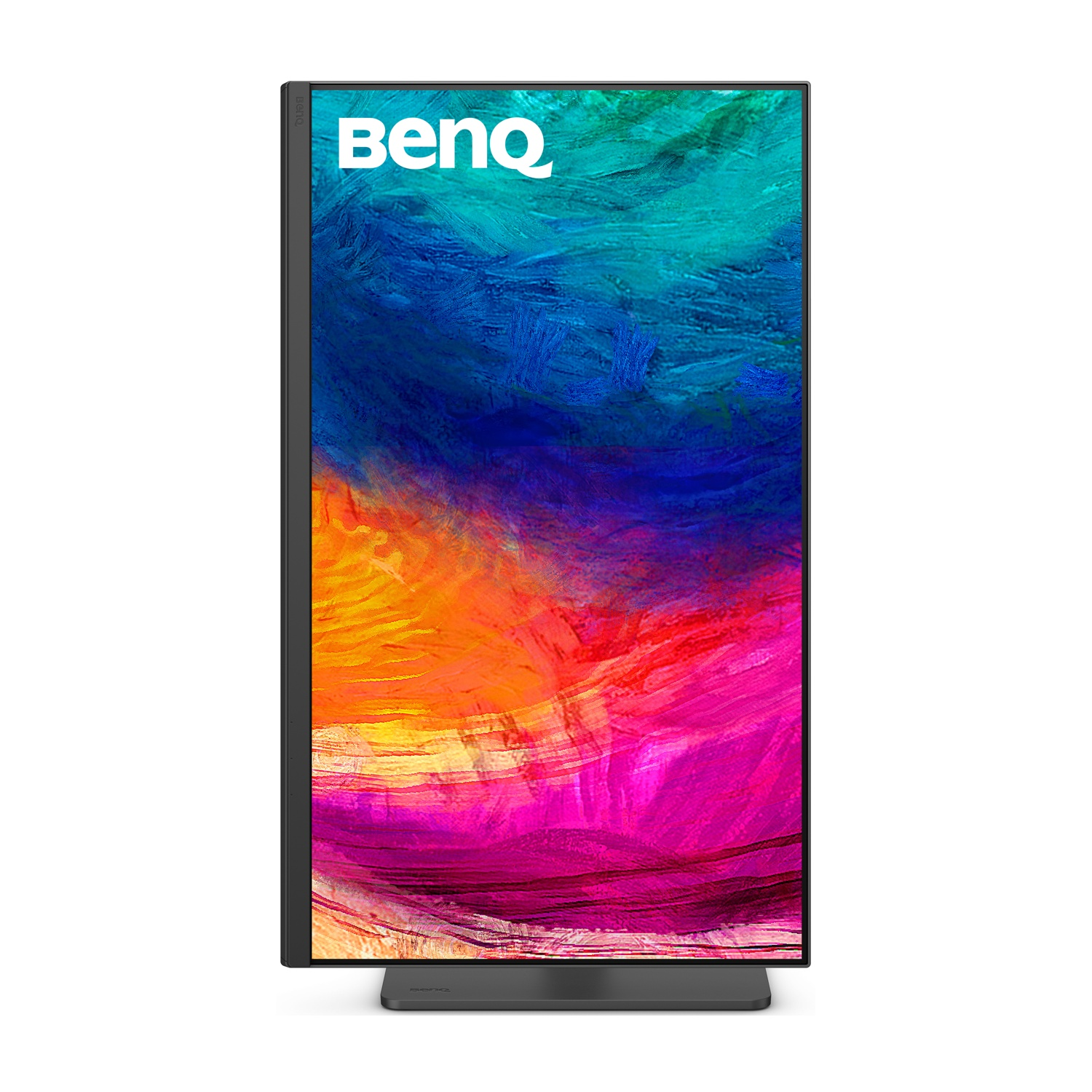 Un monitor BenQ con uno sfondo astratto e vibrante.