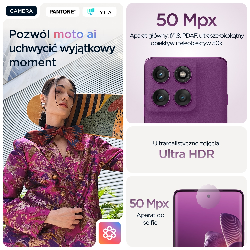 Kobieta w fioletowej marynarce trzyma deskorolkę. Pokazano telefon.