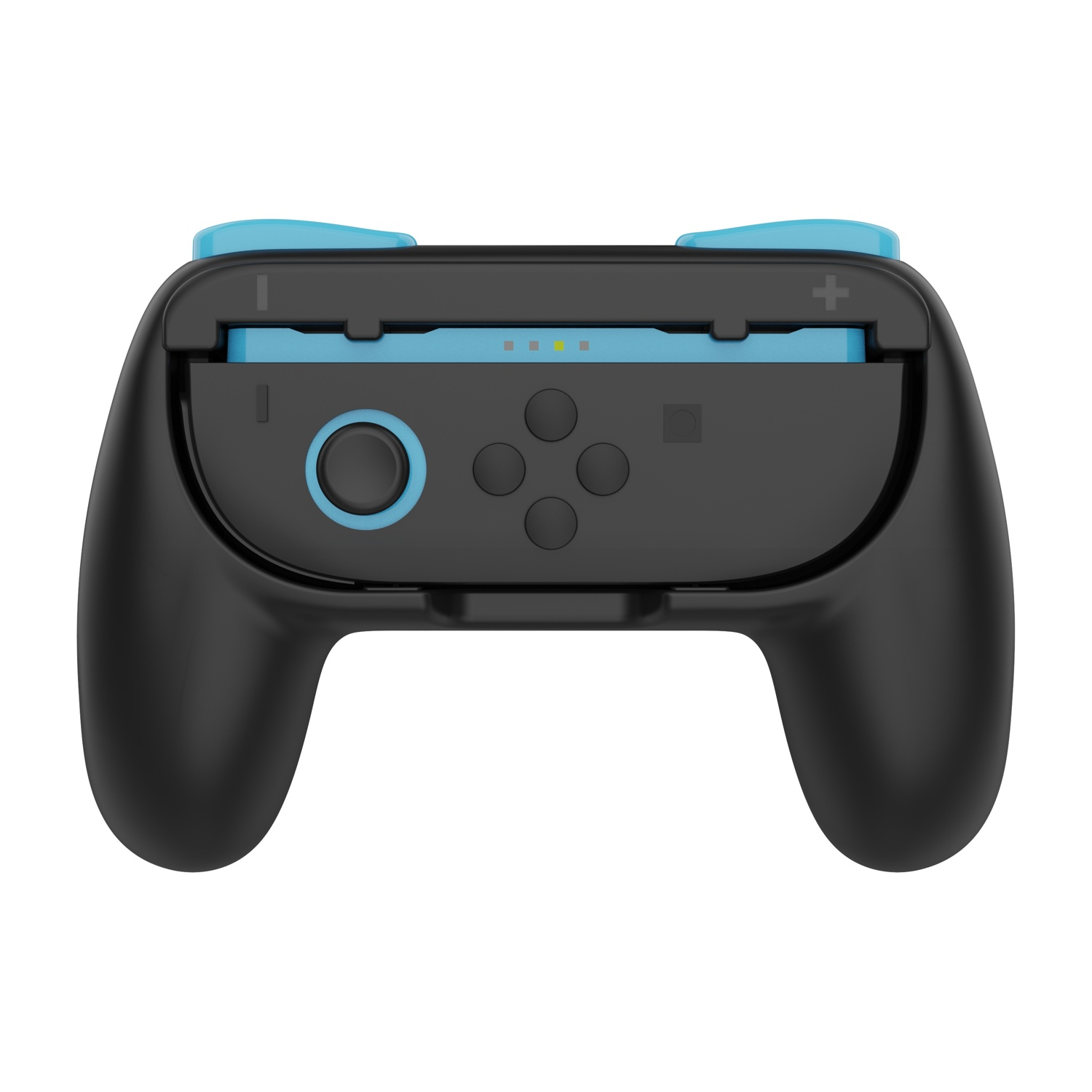 Controller nero con accenti blu, joystick e pulsanti.