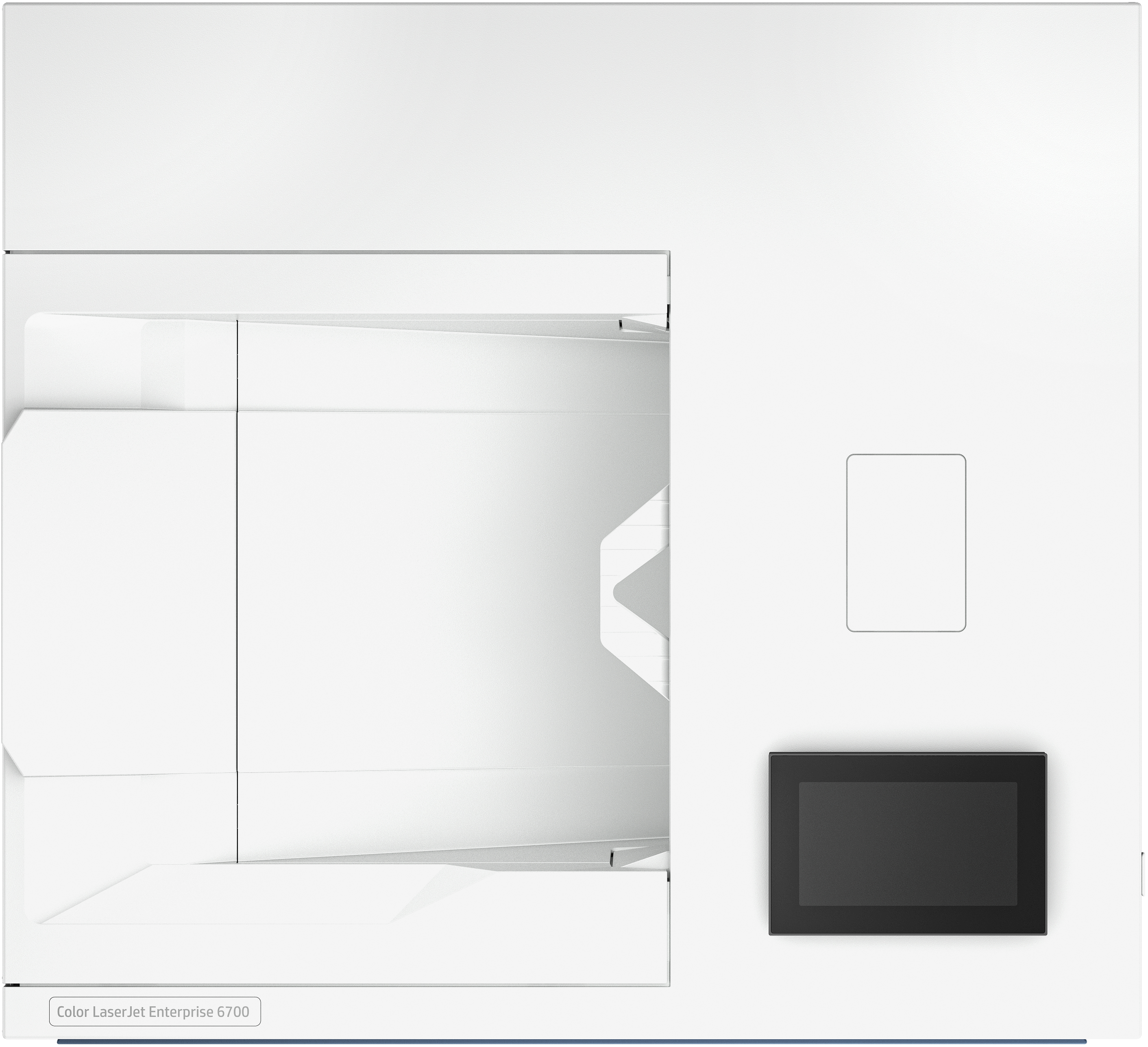 Ein weißer Drucker mit Touchscreen und Papierausgabefach.