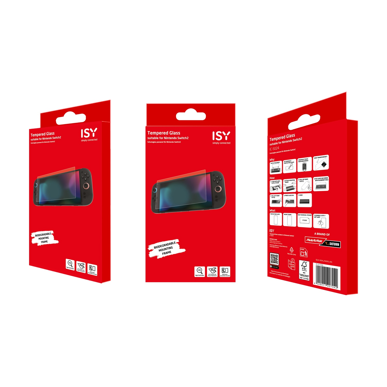 Tre confezioni rosse per protezioni schermo Nintendo Switch 2.