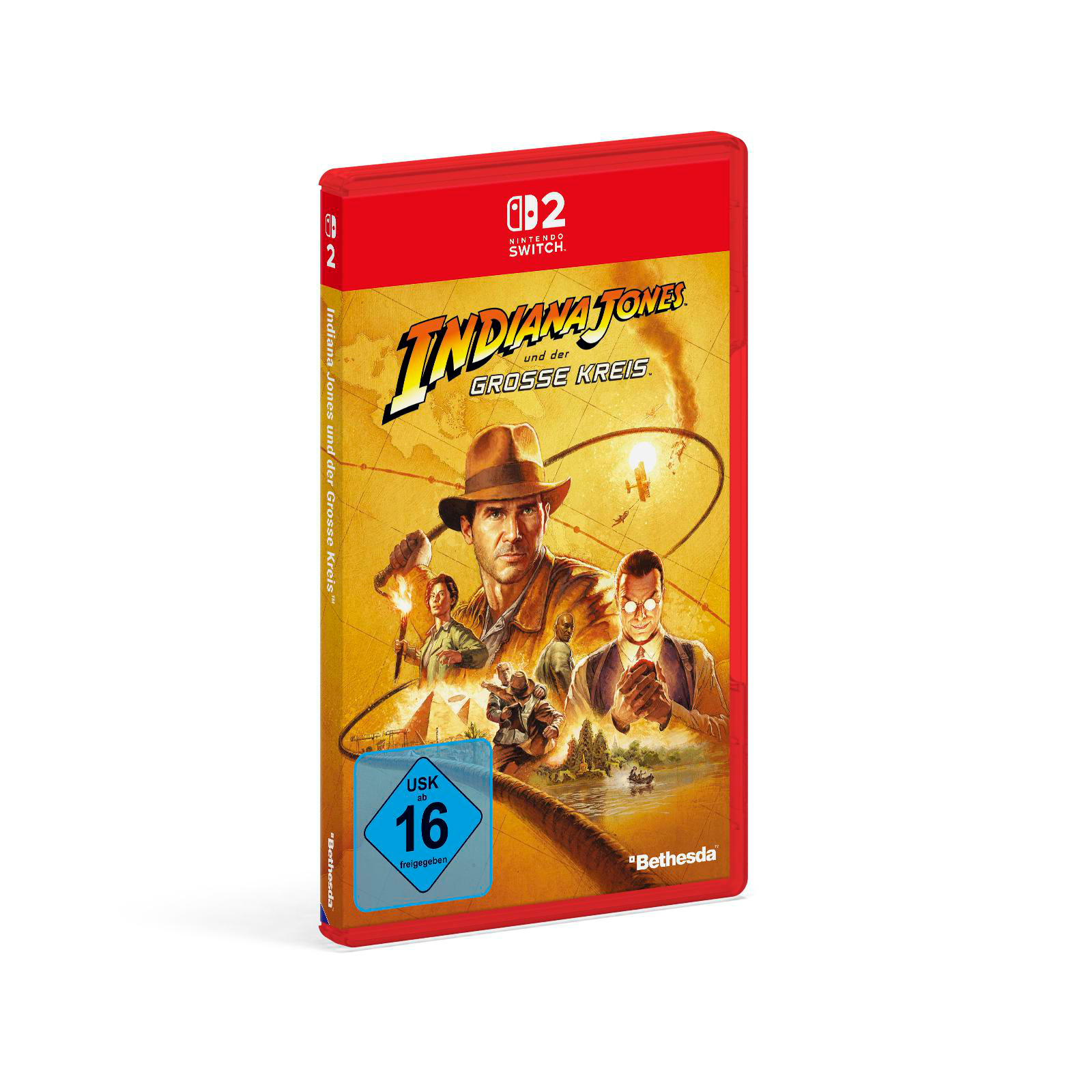 Nintendo Switch Spielhülle mit Indiana Jones, USK 16 Siegel.
