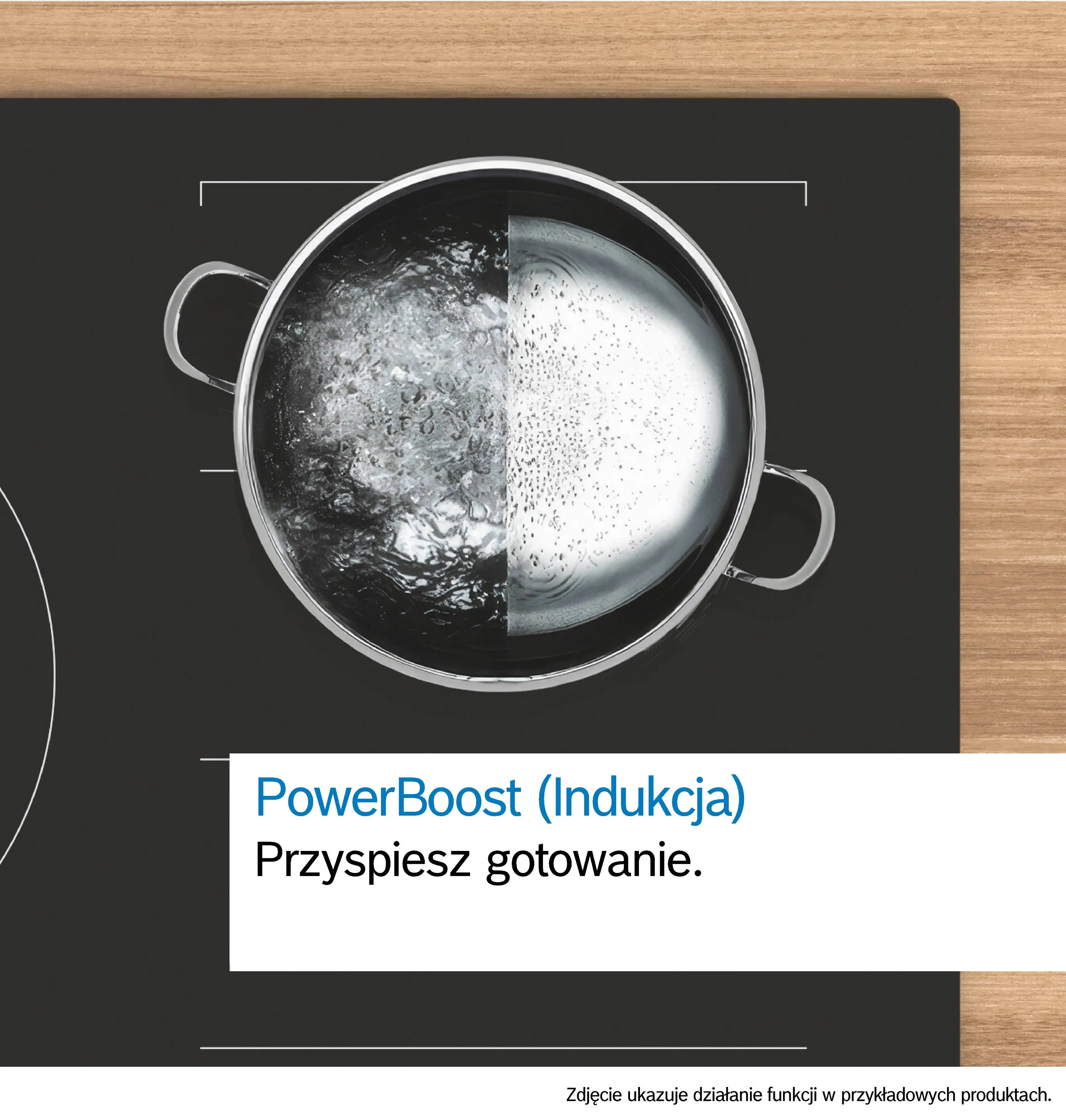 Garnek na płycie indukcyjnej: lewo wrząca woda, prawo spokojna woda.