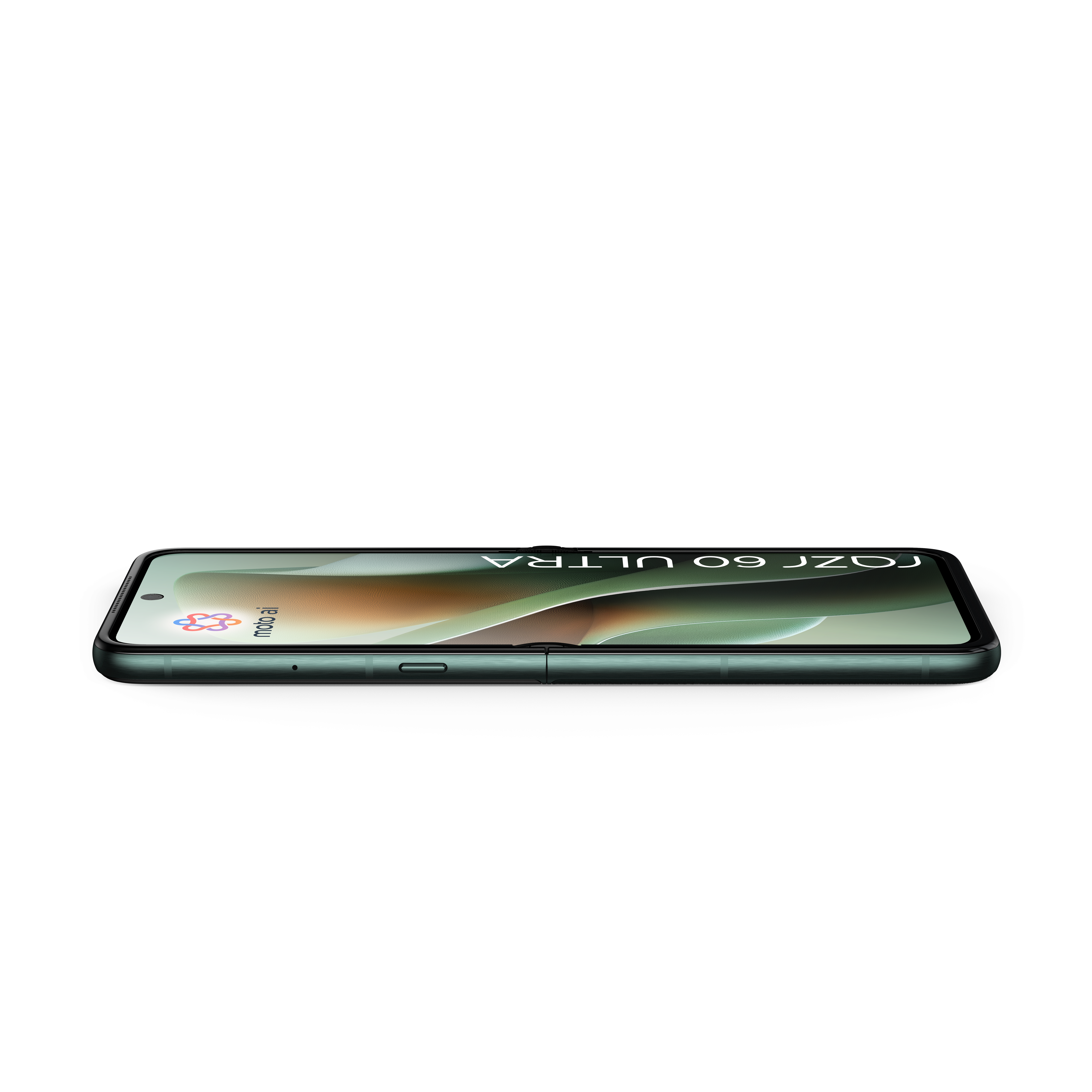 Zielony telefon składany z napisem "razr 60 ULTRA" na ekranie.
