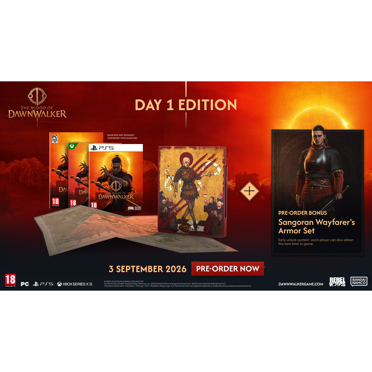 De 'The Blood of Dawnwalker' Day 1 Edition game met steelbook en pre-order bonus.