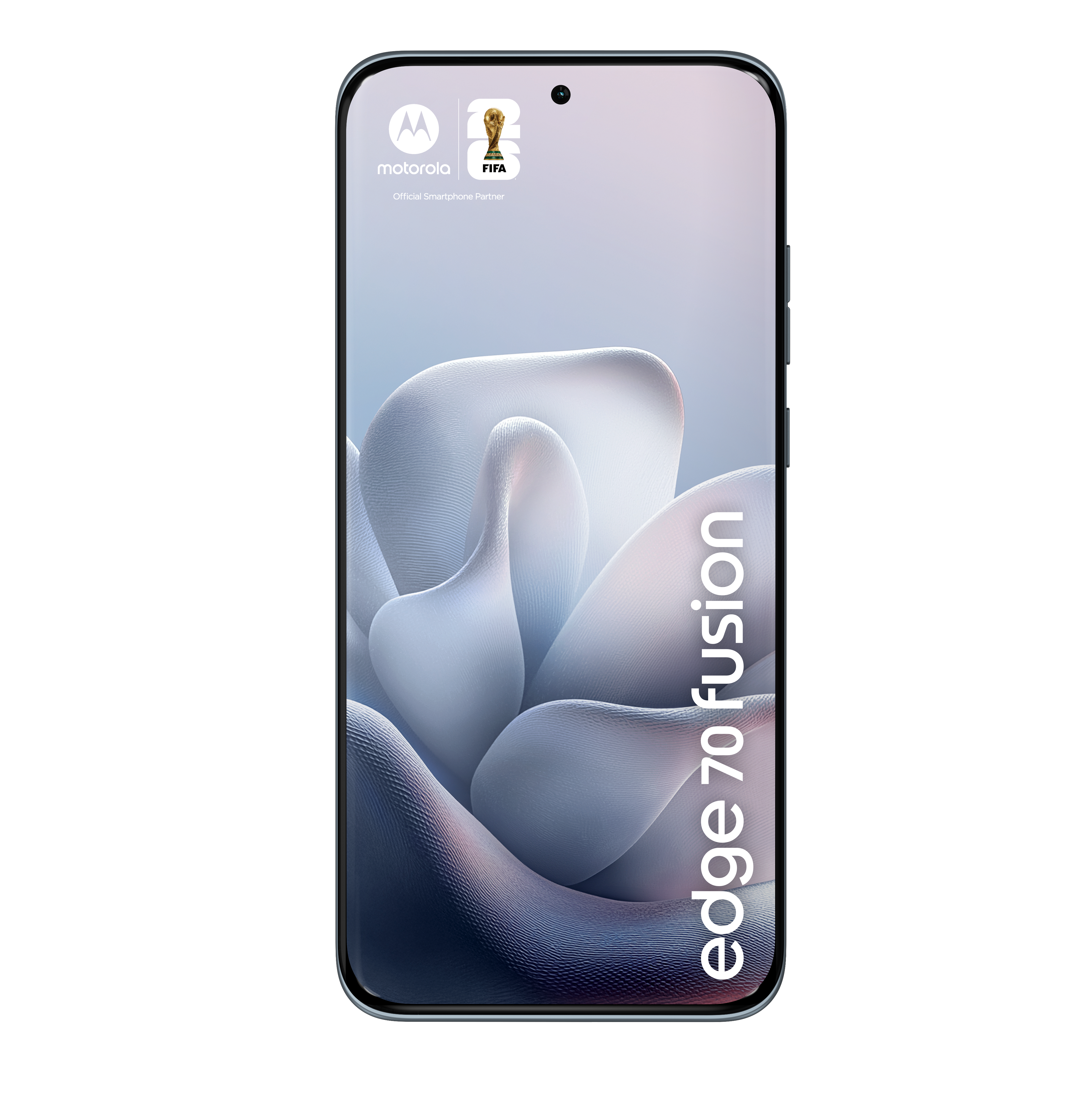 Smartfon Motorola Edge 70 Fusion z logo FIFA i abstrakcyjnym tłem.