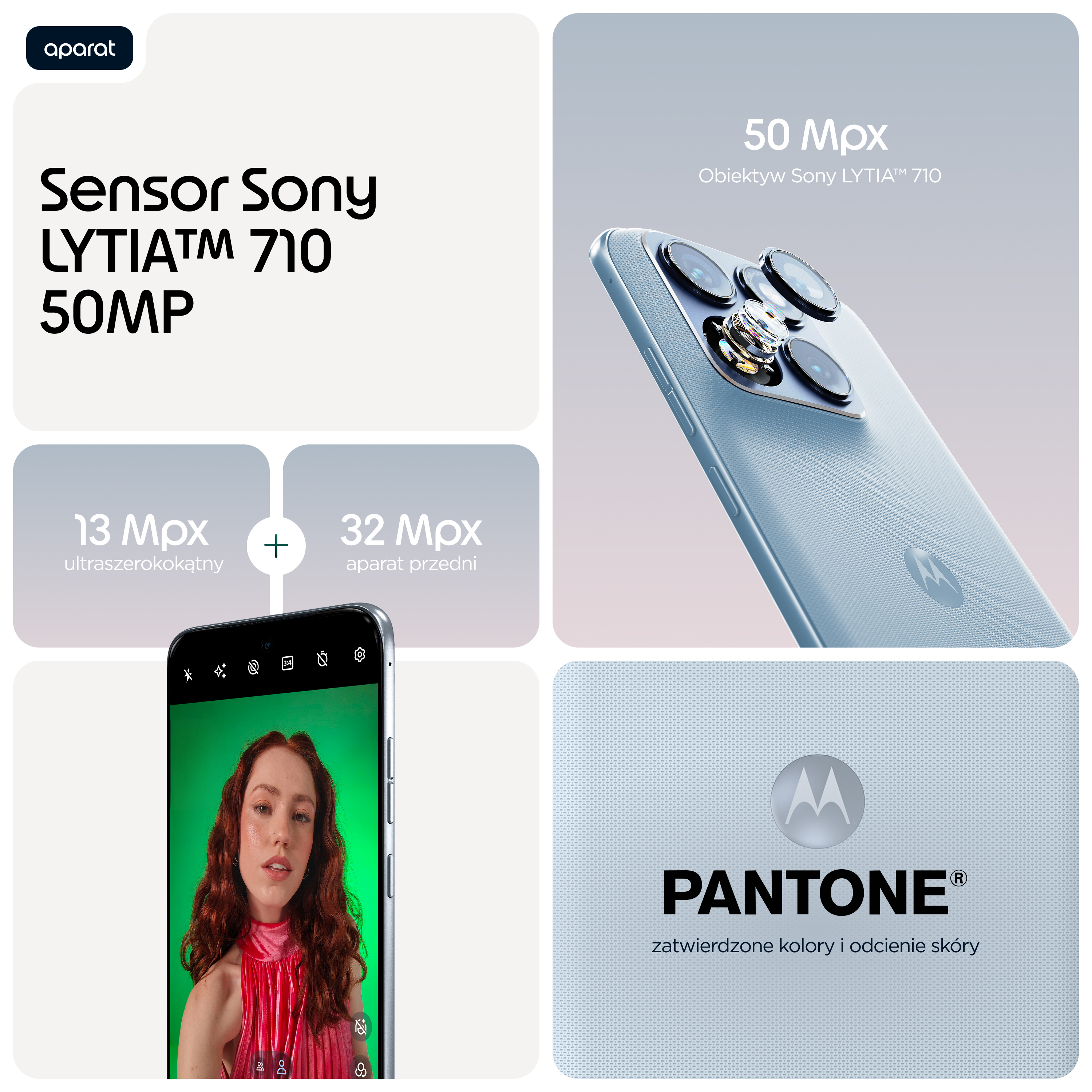 Telefon z sensorem 50MP, ultraszerokokątnym 13MP, przednim 32MP.