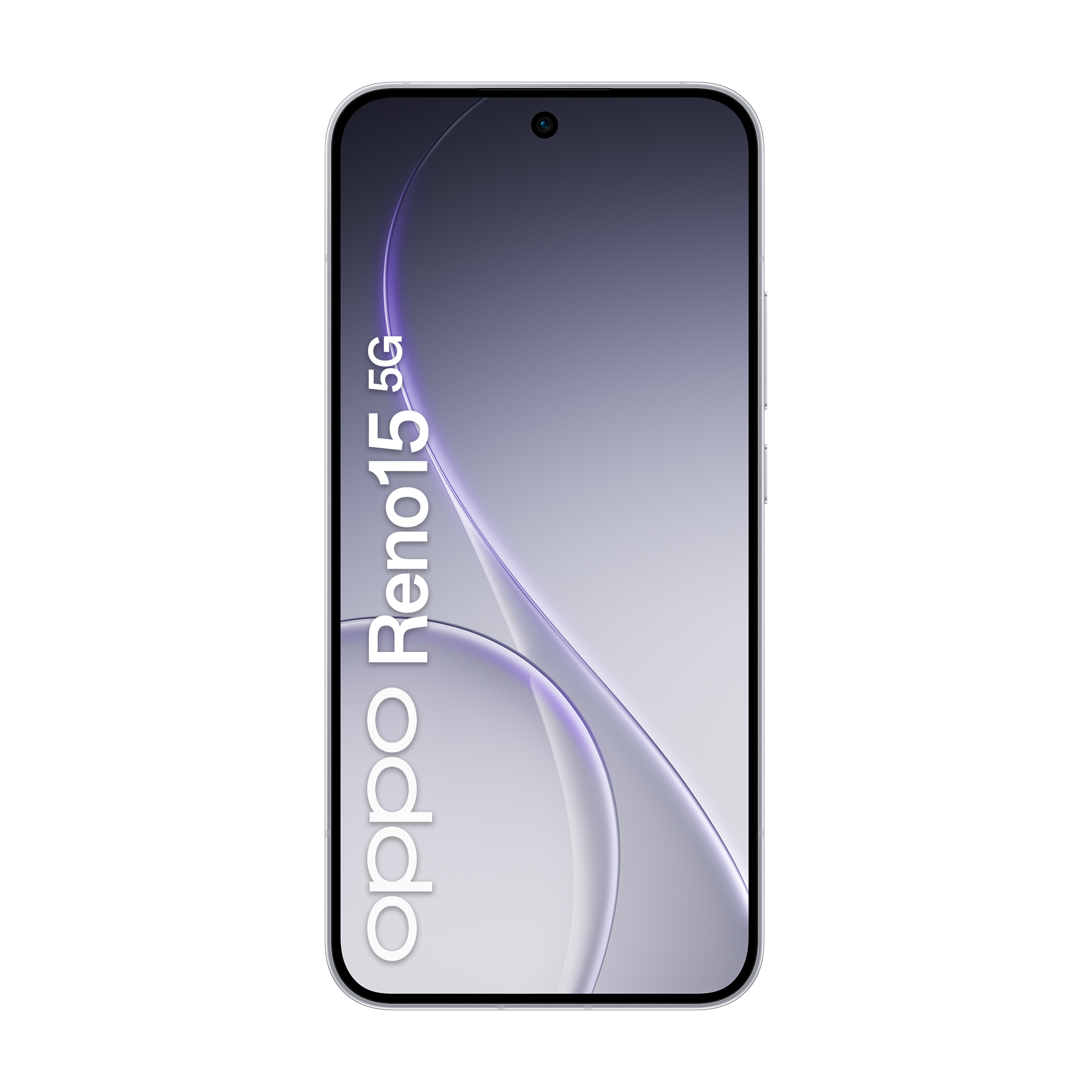 Srebrny smartfon z napisem "oppo Reno15 5G" na ekranie.