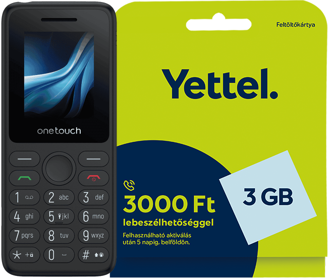 TCL ONETOUCH 5041 4G DualSIM Fekete Feltöltőkártyás Mobiltelefon + Yettel Expresszcsomag