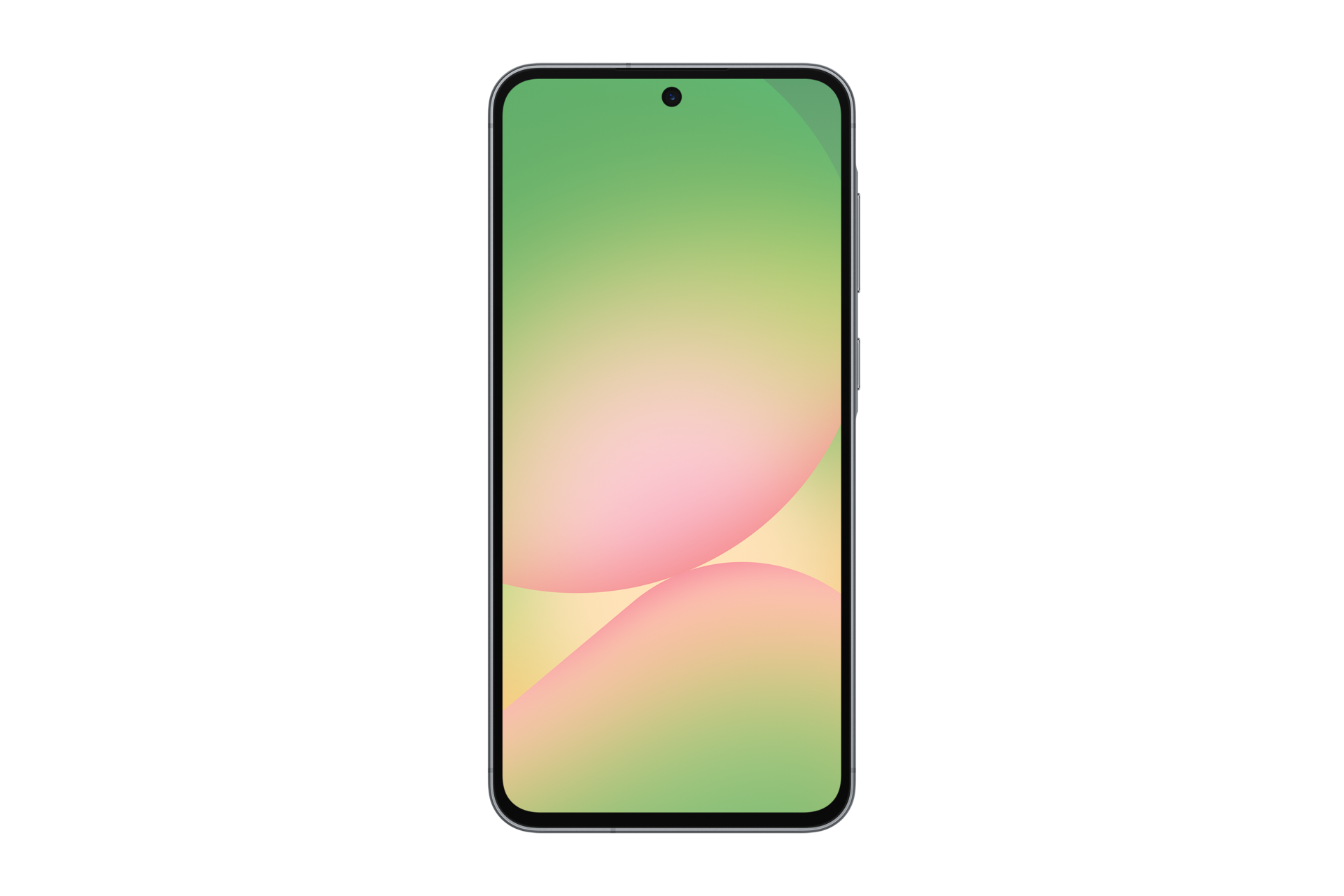 Smartfon wyświetlający gradient od zielonego do różowego na ekranie.