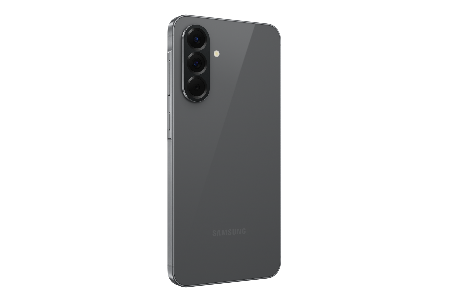 Tył szarego smartfona Samsung z trzema aparatami.
