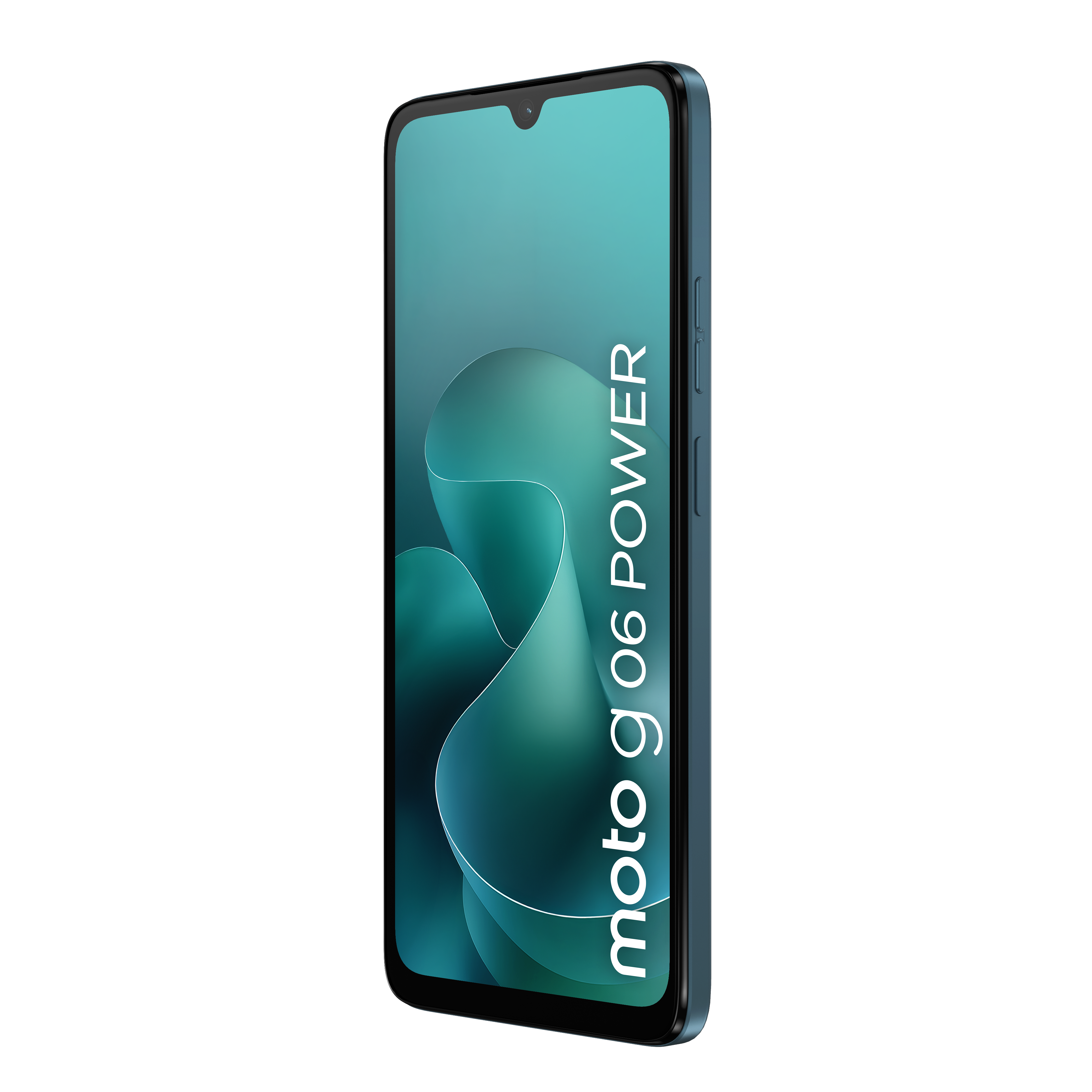 Niebieski smartfon Motorola z wcięciem i napisem 'moto g 06 POWER'.