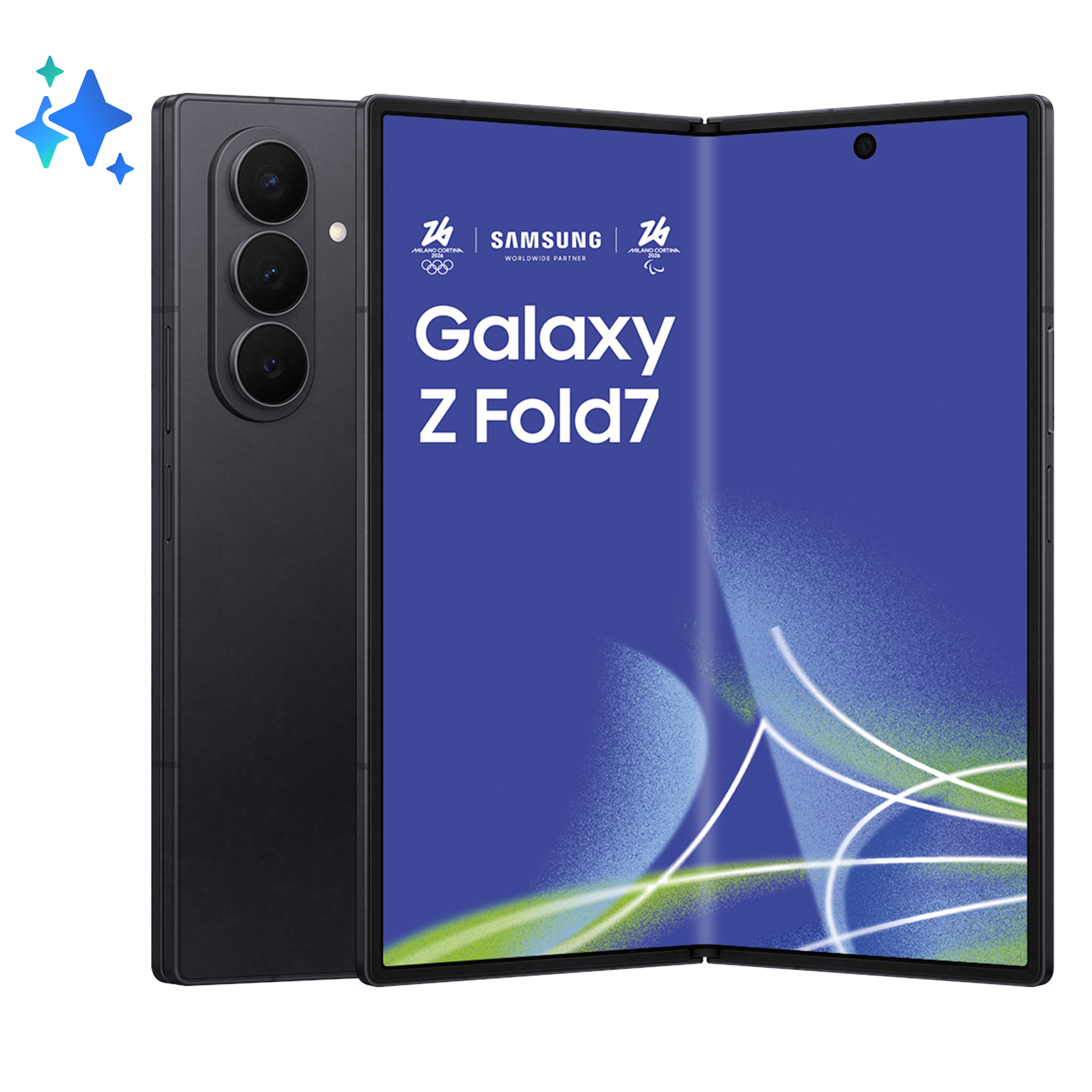 Otwarty smartfon Samsung Galaxy Z Fold7 z logo Milano Cortina 2024.